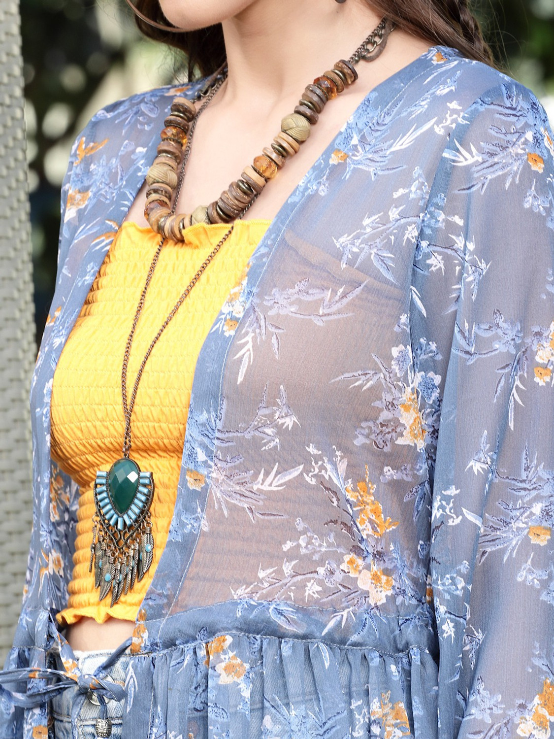 Image of Sera Women Longline Full Sleeve Blue Shrug