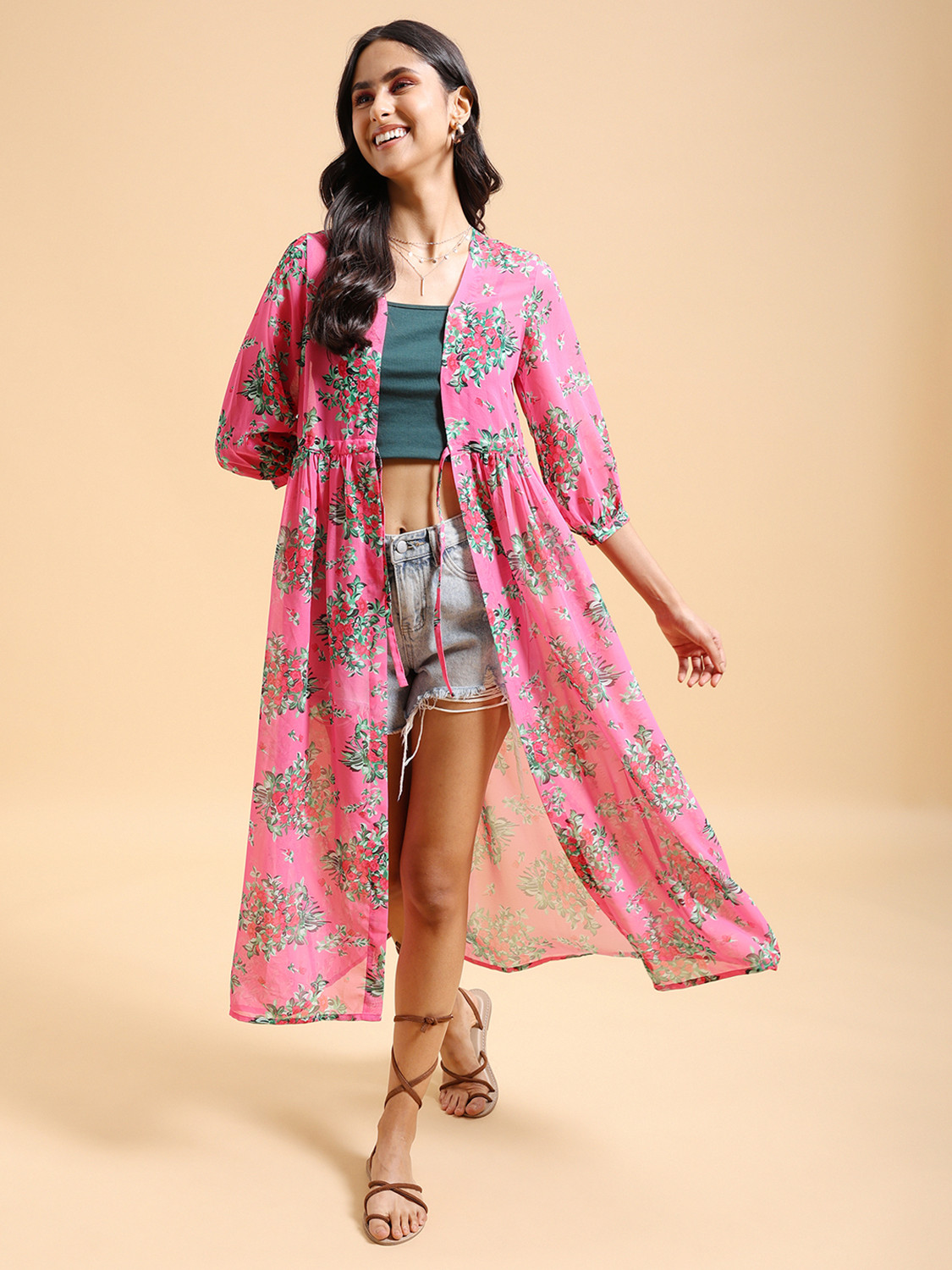 Image of Sera Women Longline Full Sleeve White Shrug