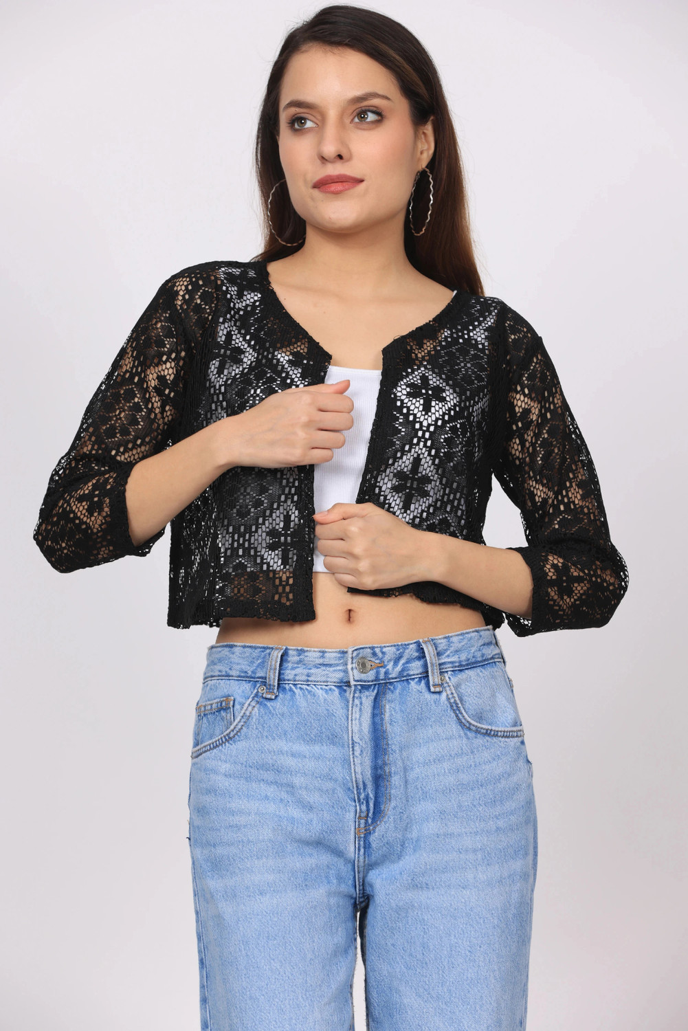 Image of Sera Women Longline Full Sleeve Black Shrug