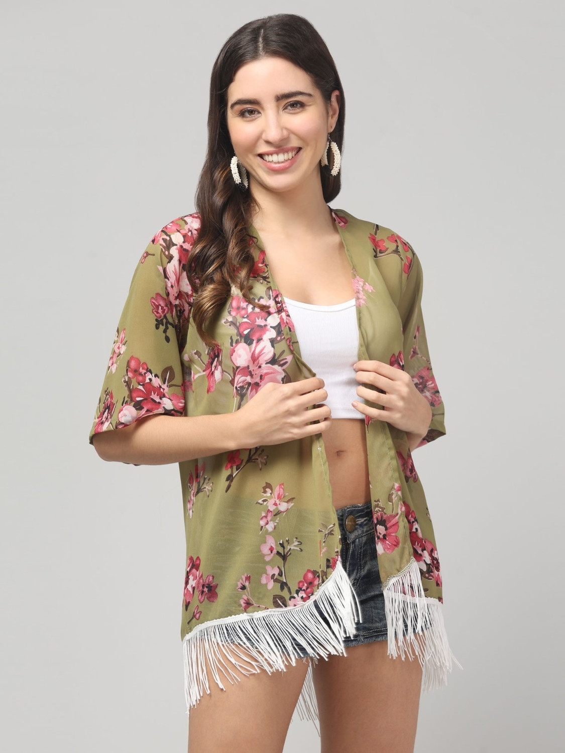 Image of Sera Women Longline Full Sleeve Green Shrug