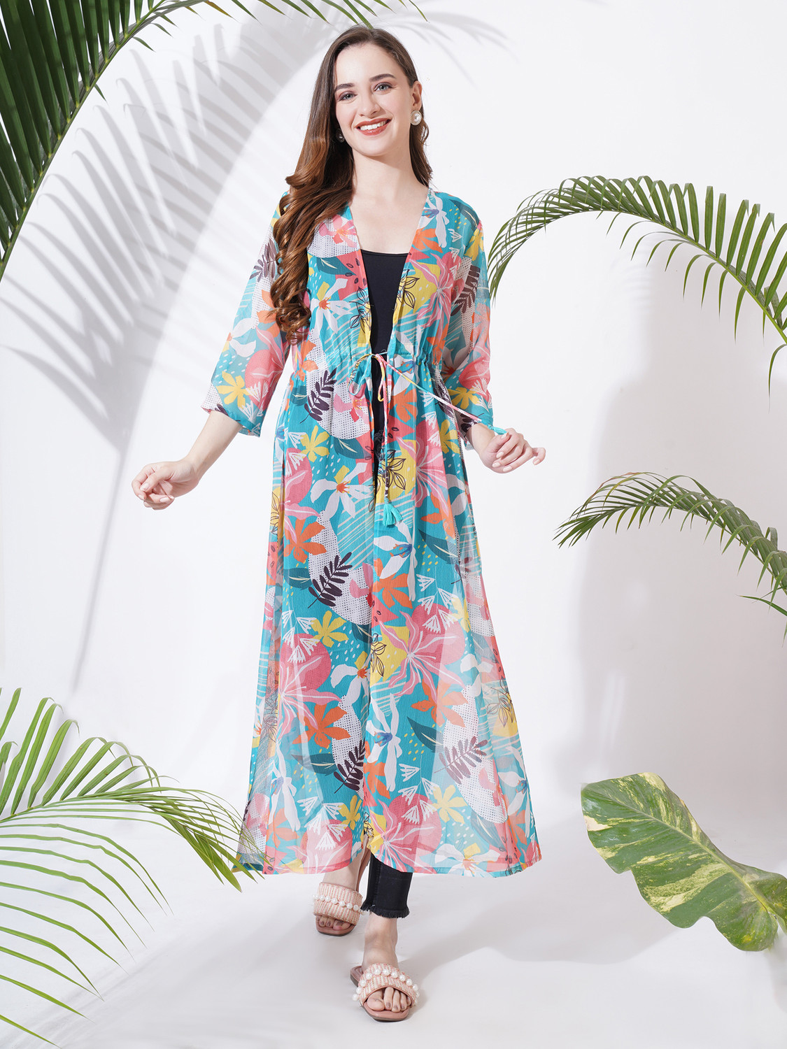 Image of Sera Women Longline Full Sleeve Blue Shrug