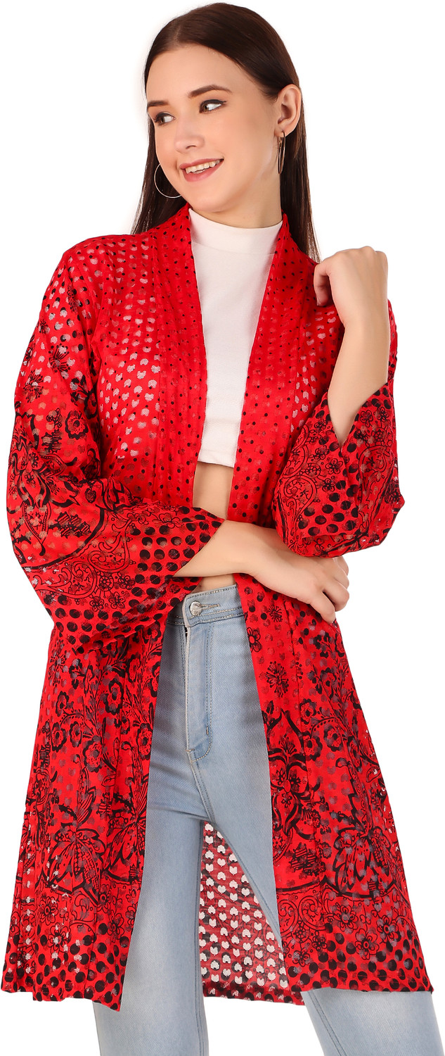 Image of SHIRAK Women Full Sleeve Red Shrug