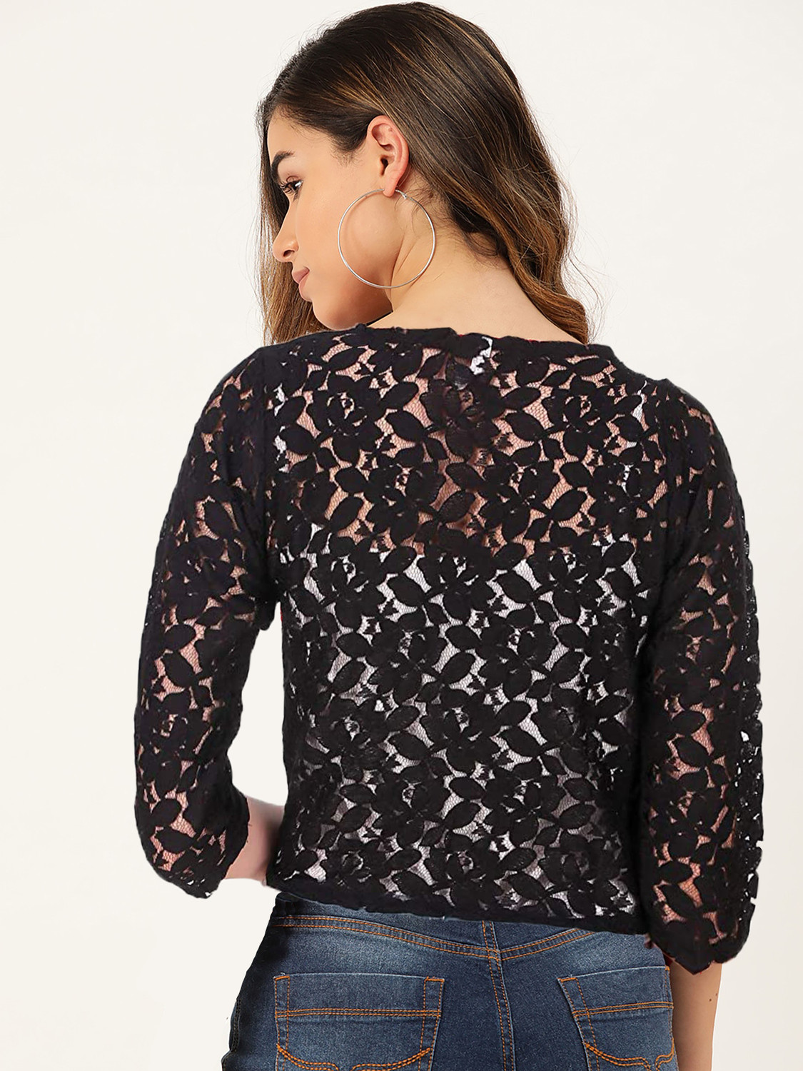 Image of famcomf Women Straight 3 /4th Sleeve Black Shrug