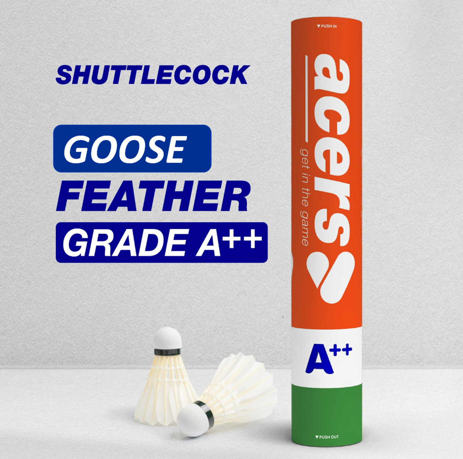 Image of acers Grade A+ Feather Shuttle - White (Medium Fast, 78, Pack of 12)
