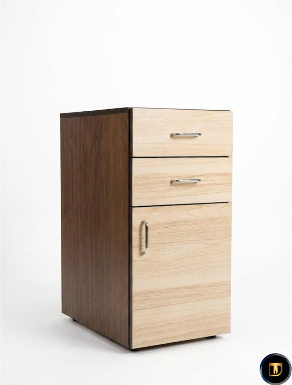 Image of The Divine Workshop TDW Wooden Multipurpose Storage Cabinet side table with Walnut & Oak Finish. Engineered Wood End Table (Finish Color - walnut, Pre-assembled)