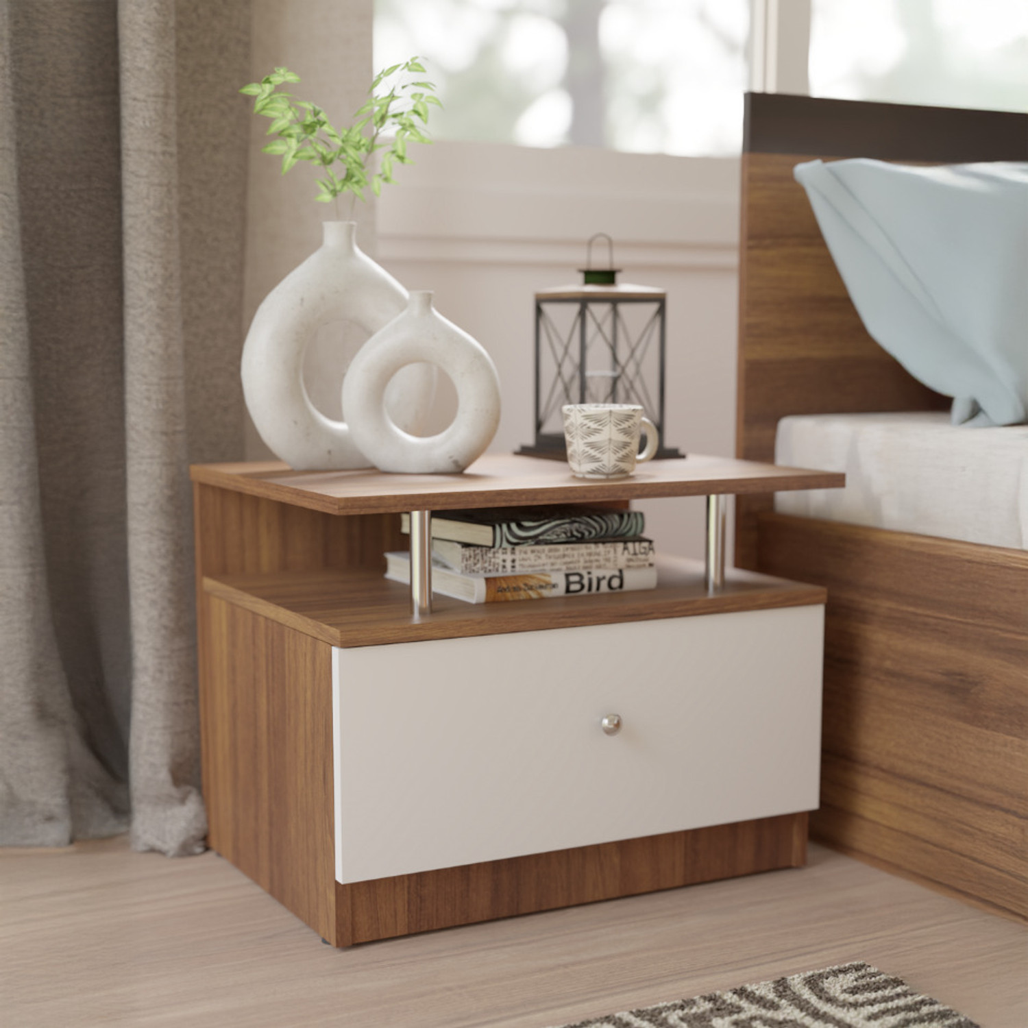 Image of imm crafts Solid Wood Side Table (Finish Color - white, Pre-assembled)