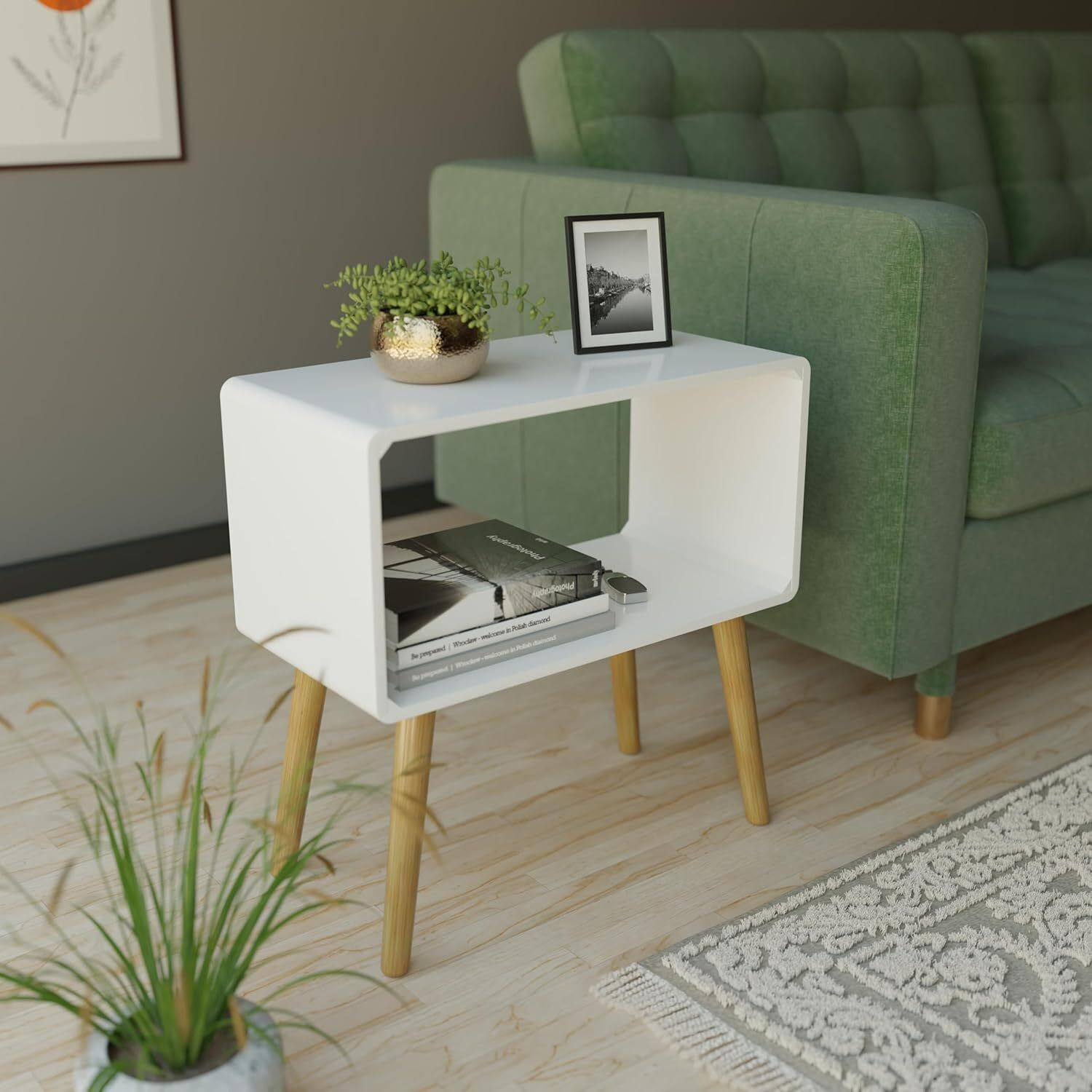 Image of The Divine Workshop TDW Wooden Multipurpose Storage Cabinet side table with Walnut & Oak Finish. Engineered Wood End Table (Finish Color - walnut, Pre-assembled)
