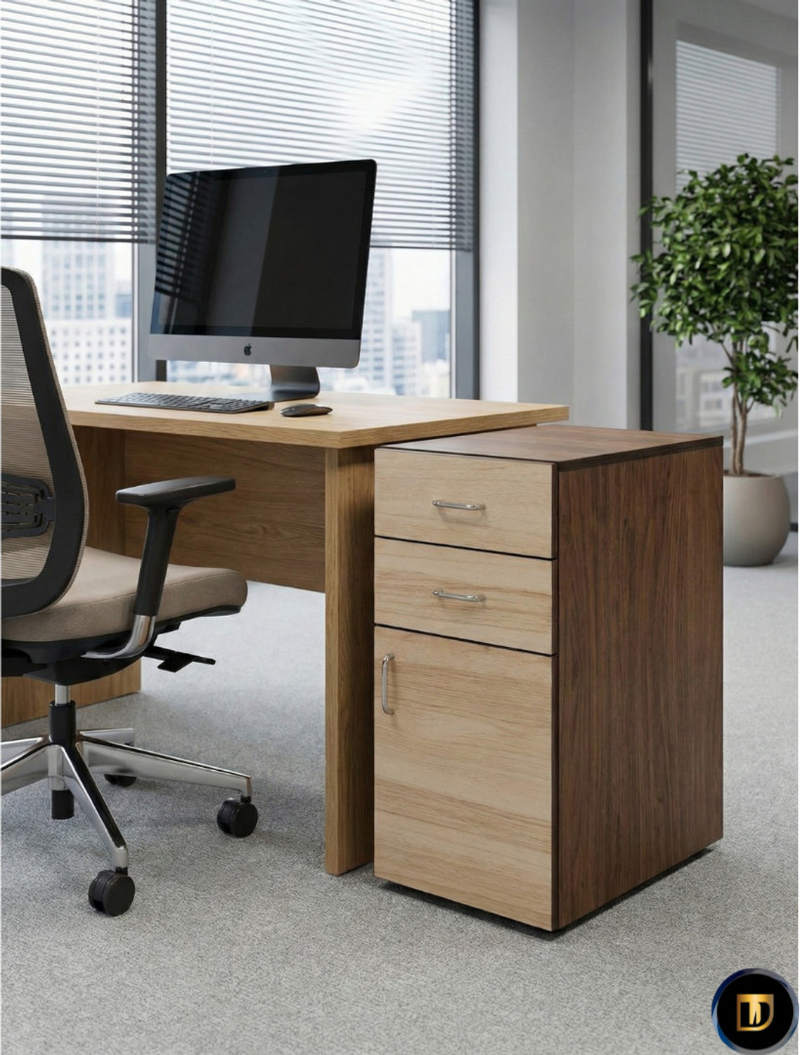 Image of The Divine Workshop TDW Wooden Multipurpose Storage Cabinet side table with Walnut & Oak Finish. Engineered Wood End Table (Finish Color - walnut, Pre-assembled)