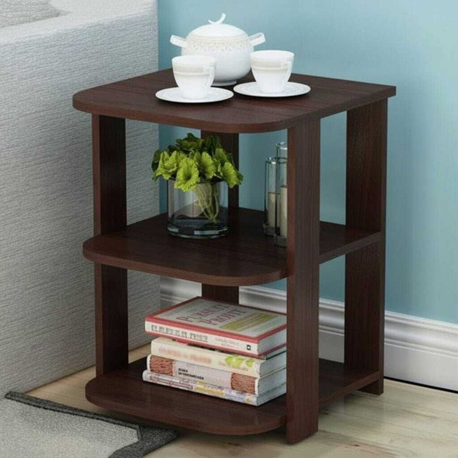 Image of The Divine Workshop TDW Wooden Multipurpose Storage Cabinet side table with Walnut & Oak Finish. Engineered Wood End Table (Finish Color - walnut, Pre-assembled)