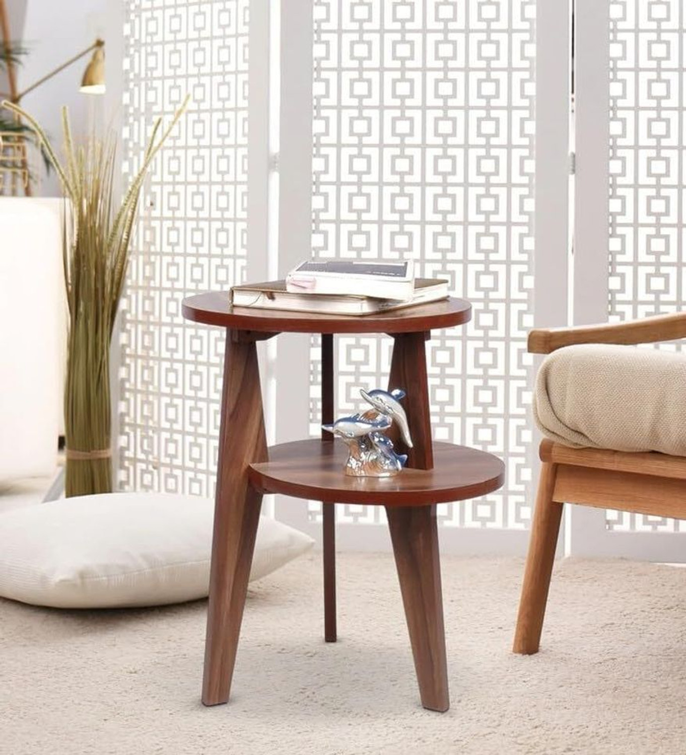 Image of Ereteken ART Round Side Table, Small End Table for Living Room Engineered Wood Side Table (Finish Color - Brown, DIY(Do-It-Yourself))