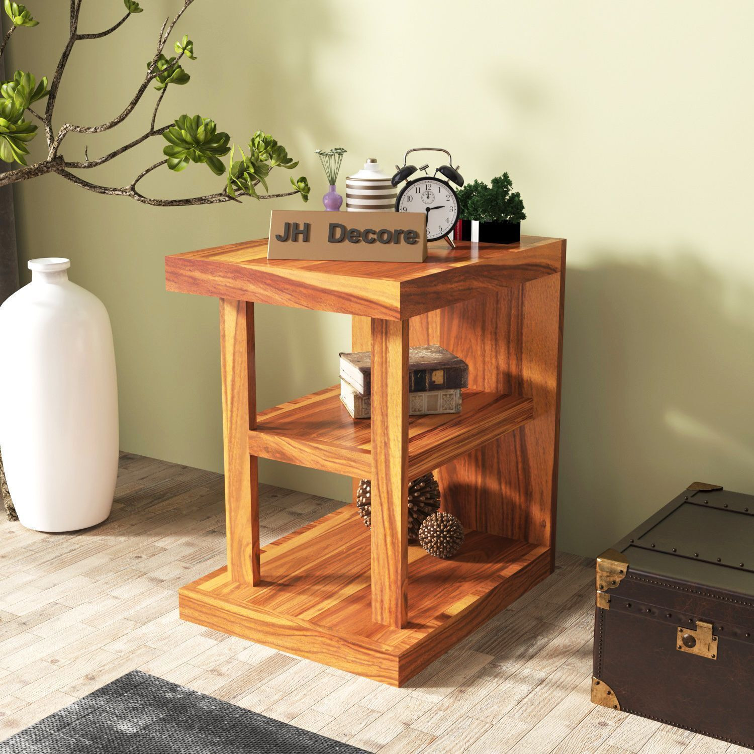 Image of Wakefit Solid Wood Bedside Table (Finish Color - Irish Walnut, Pre-assembled)