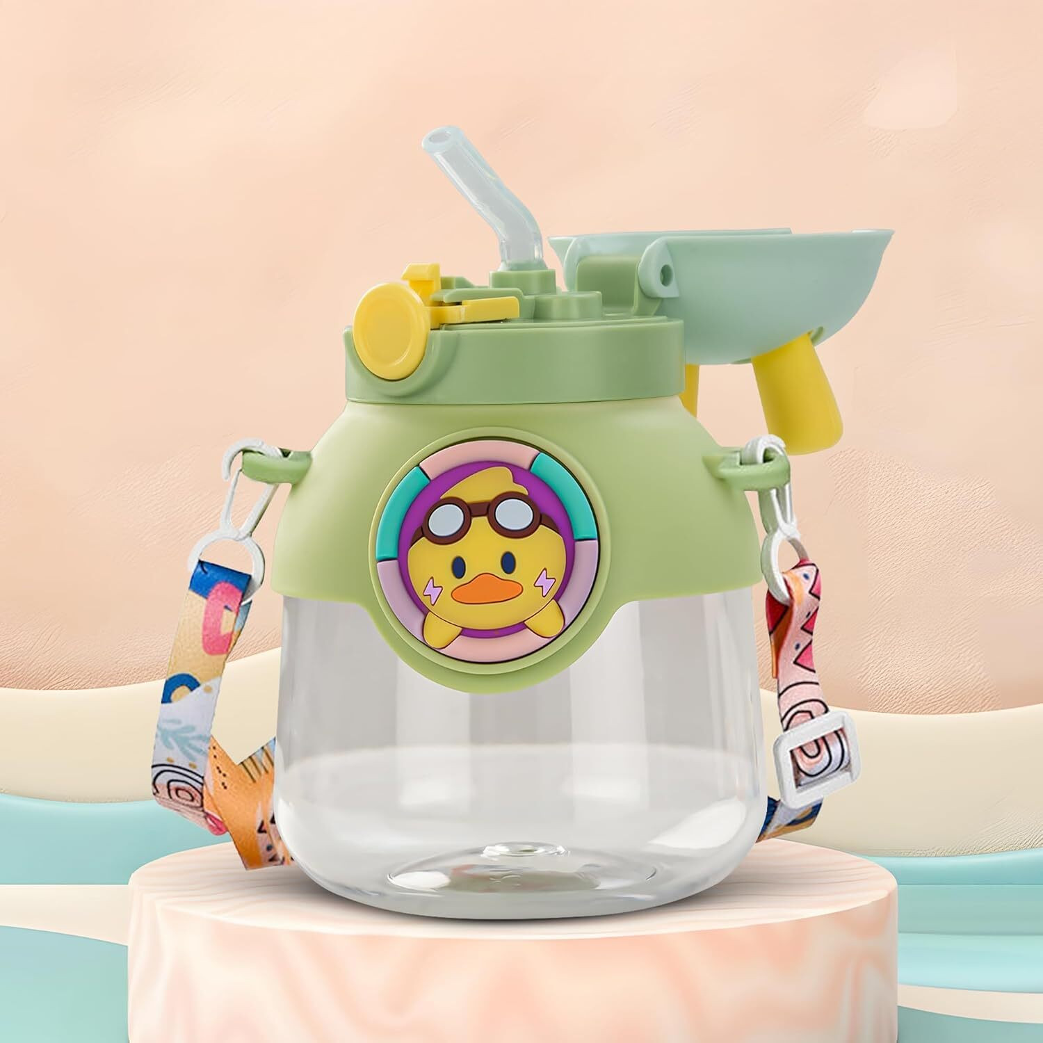 Image of MICASHU Bus Shaped Moving Wheels Detachable Water Bottle with Straw Shoulder Strap (Multicolor)