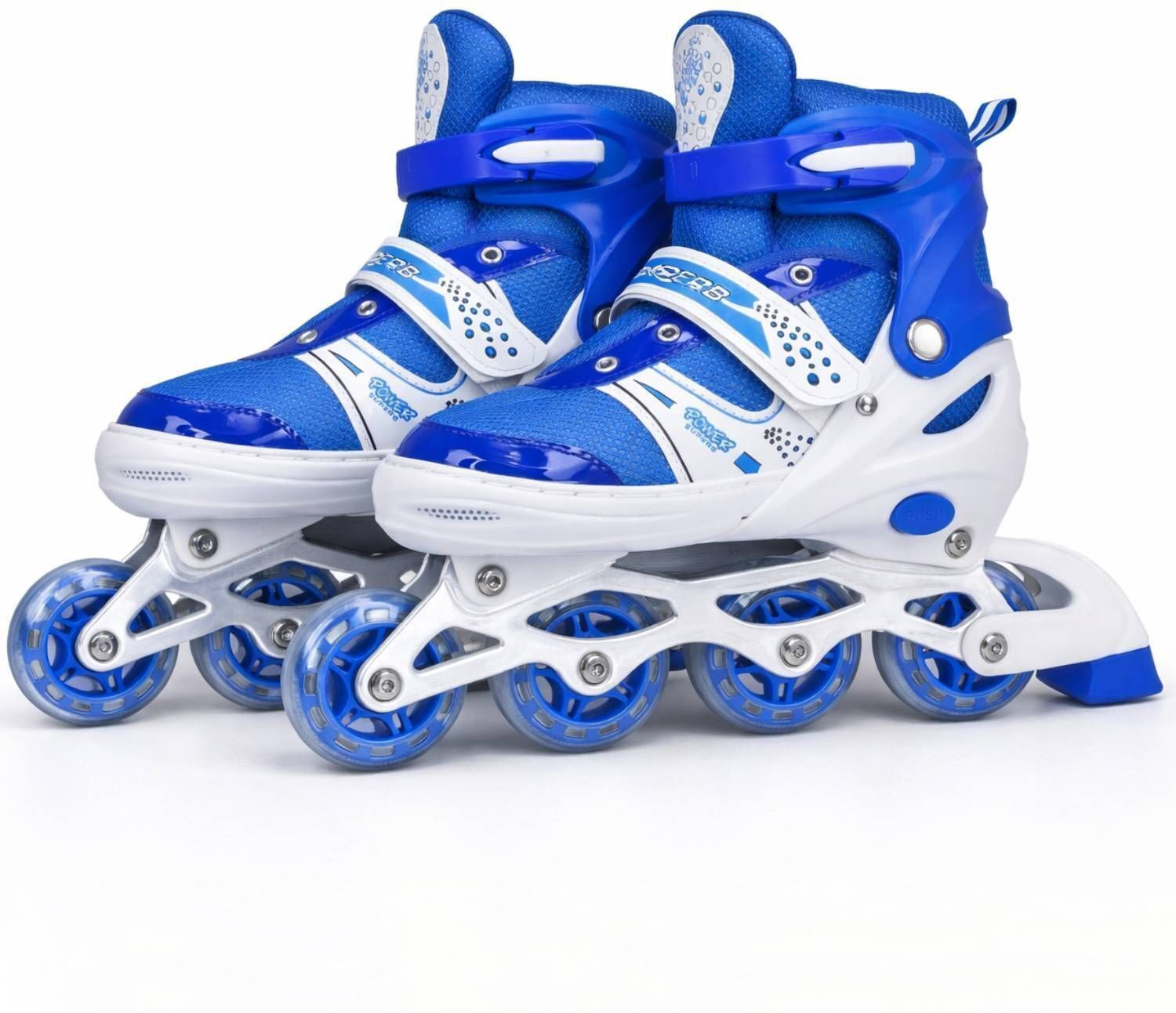 Image of Shopeleven PU Flashing Wheel Aluminum Alloy In-Line Skates Adjustable Size In-line Kids Size 6 UK - 8 UK (Adjustable, Advanced, Beginner, Intermediate, Training, Blue)