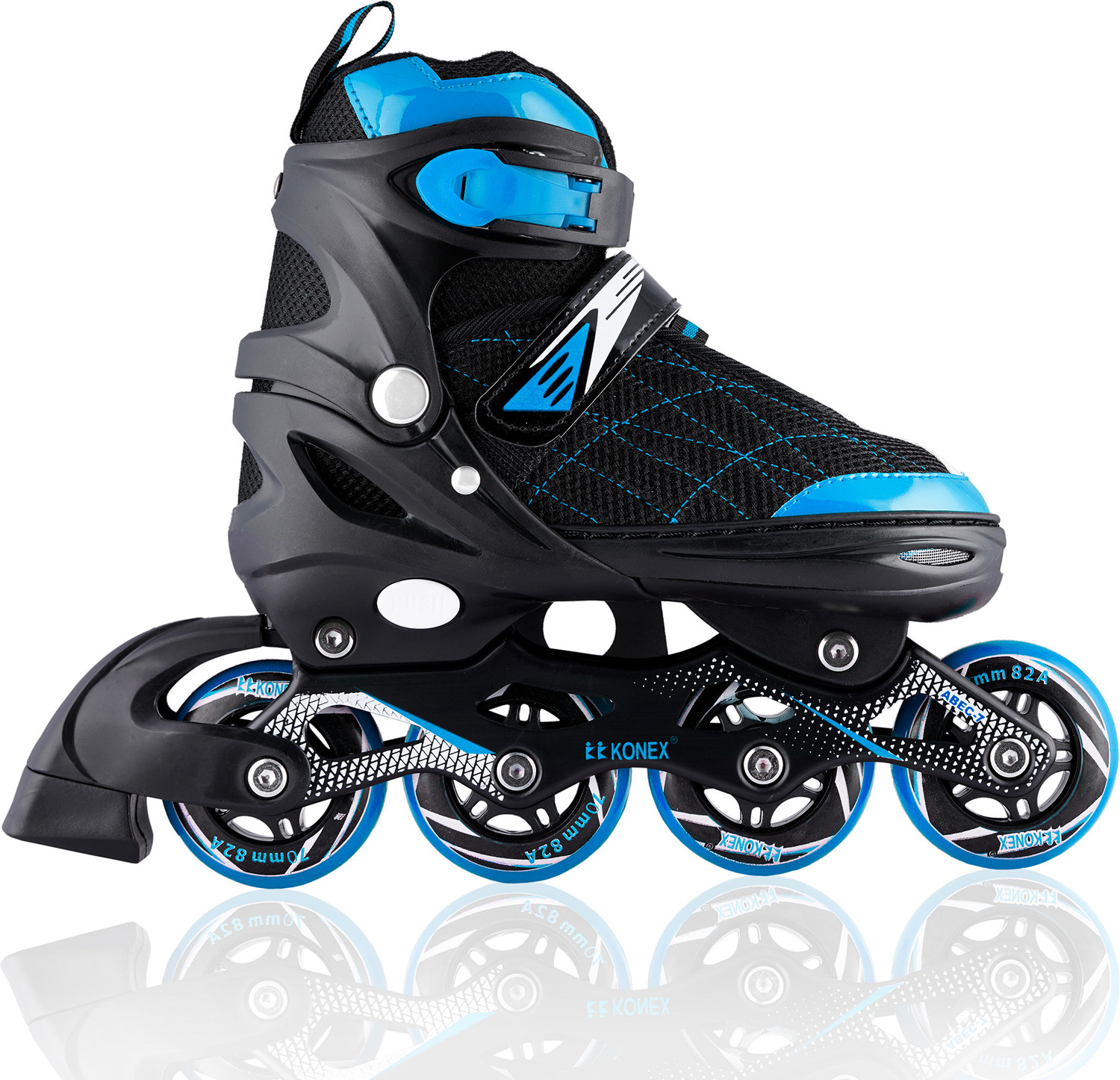 Image of Konex 4 Wheel Inline Skates | Adjustable PU Wheel Roller Skating Shoes (Large: 35-38) In-line Kids (Adjustable, Intermediate, Blue)
