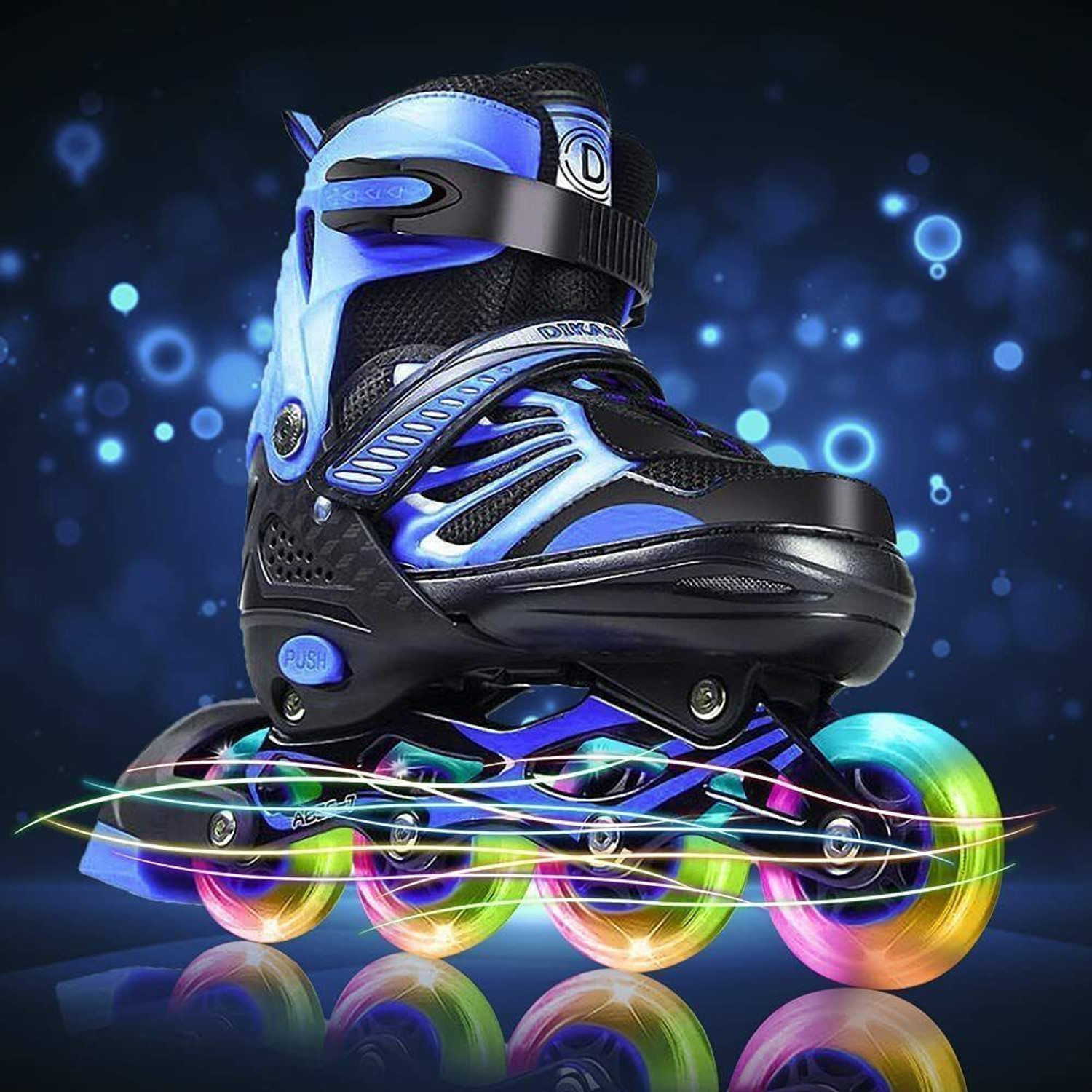 Image of Shopeleven PU Flashing Wheel Aluminum Alloy In-Line Skates Adjustable Size In-line Kids Size 6 UK - 8 UK (Adjustable, Advanced, Beginner, Intermediate, Training, Blue)