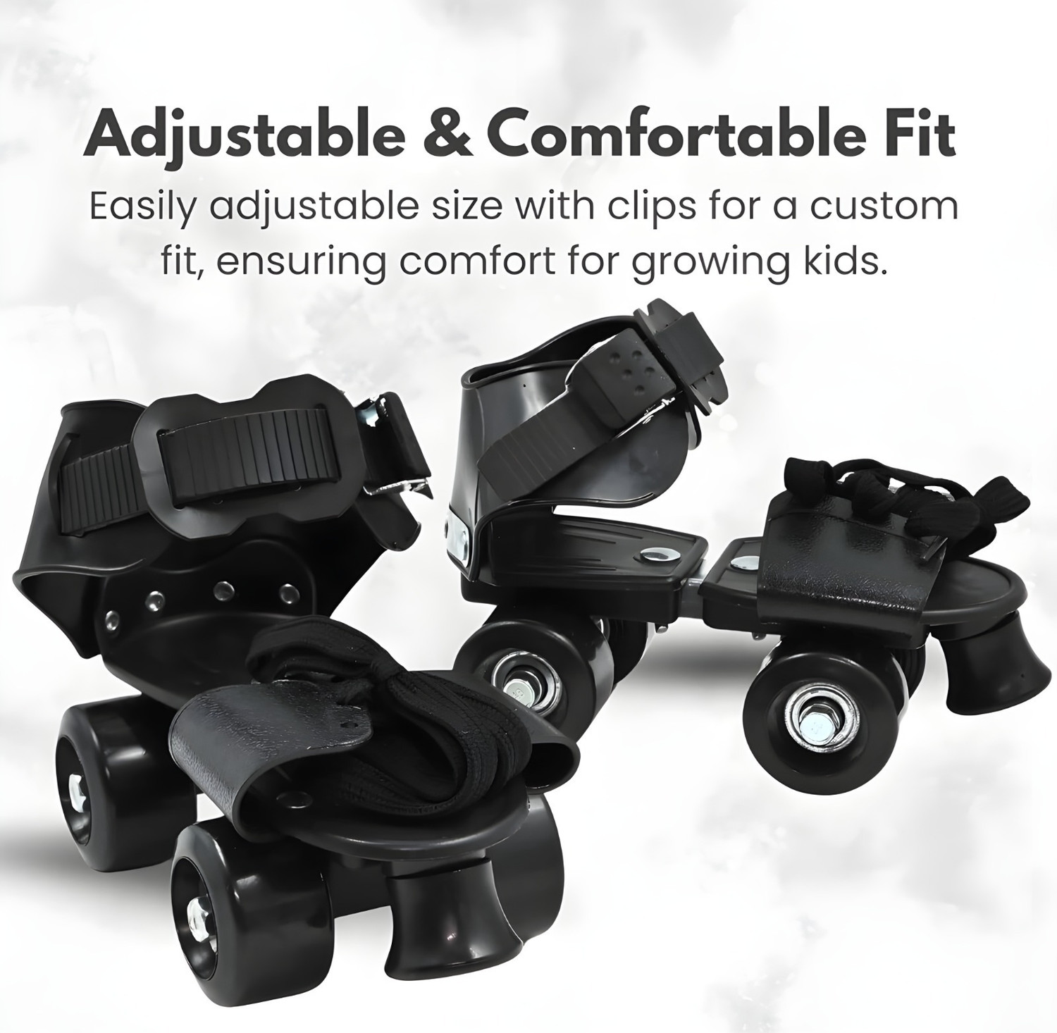 Image of N P CREATION Adjustable Quad Roller Skates for Boys and Girls,Suitable for Age 5 to 12 Years Quad Roller Kids, Adults Size - 8C UK (Adjustable, Beginner, Intermediate, Training, Recreational, Advanced, Black)