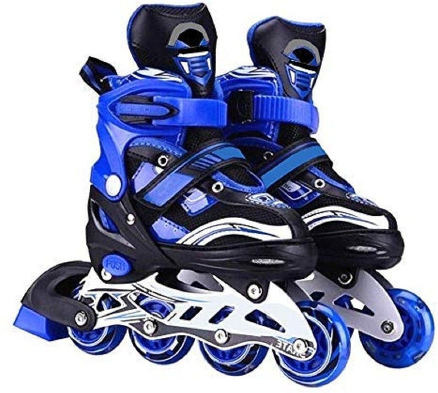 Image of Shopeleven PU Flashing Wheel Aluminum Alloy In-Line Skates Adjustable Size In-line Kids Size 6 UK - 8 UK (Adjustable, Advanced, Beginner, Intermediate, Training, Blue)
