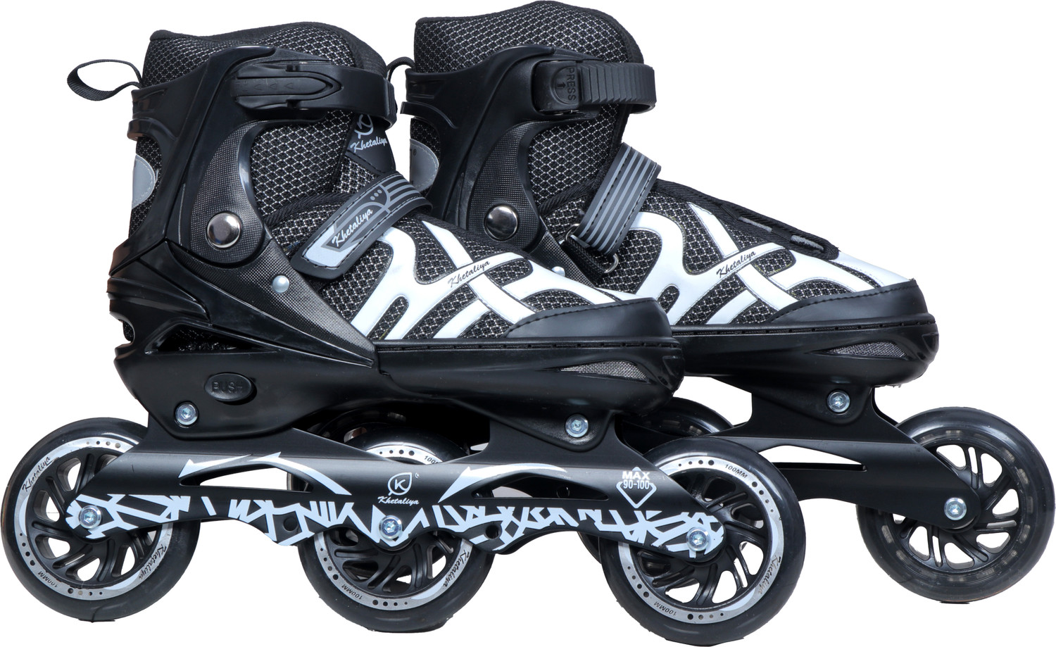 Image of EDENGLOW 3 Wheel Adjustable Inline Skates with 100 MM PU Wheel In-line Adults Size 6 UK - 9 UK (Adjustable, Beginner, Training, Advanced, Black)