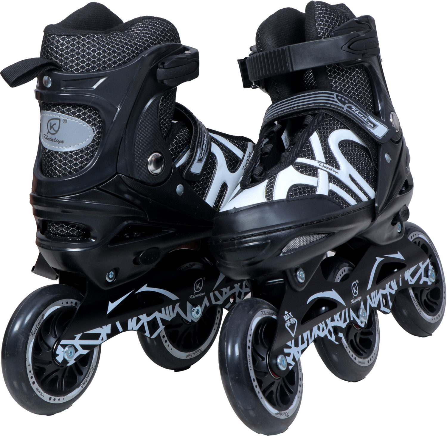 Image of EDENGLOW 3 Wheel Adjustable Inline Skates with 100 MM PU Wheel In-line Adults Size 6 UK - 9 UK (Adjustable, Beginner, Training, Advanced, Black)