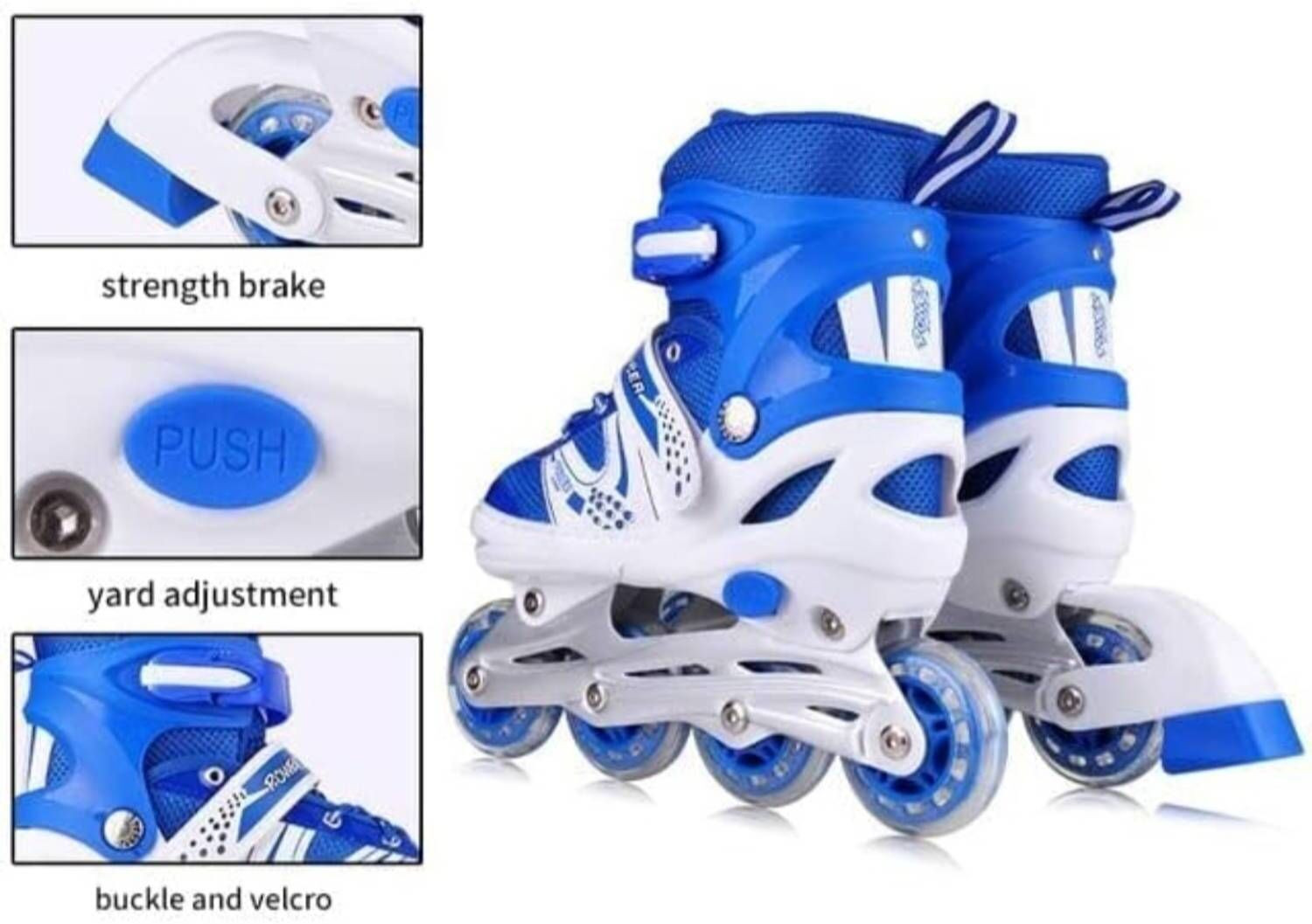 Image of Shopeleven PU Flashing Wheel Aluminum Alloy In-Line Skates Adjustable Size In-line Kids Size 6 UK - 8 UK (Adjustable, Advanced, Beginner, Intermediate, Training, Blue)