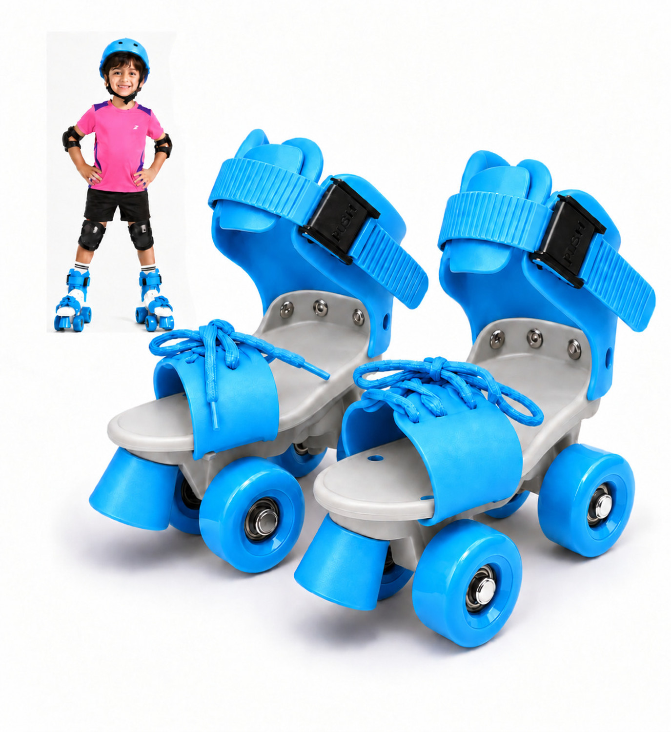 Shopeleven Kids Blue Quad Roller Skates Size 4C-9C - Image 6