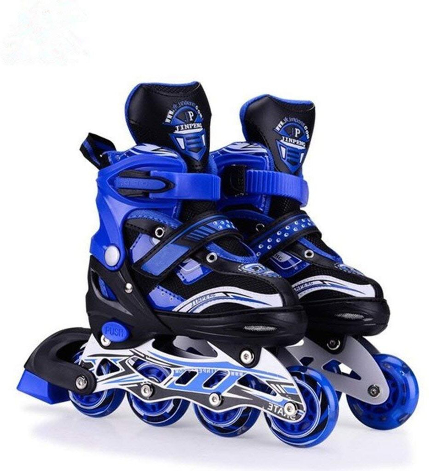 Image of Konex 4 Wheel Inline Skates | Adjustable PU Wheel Roller Skating Shoes (Large: 35-38) In-line Kids (Adjustable, Intermediate, Blue)