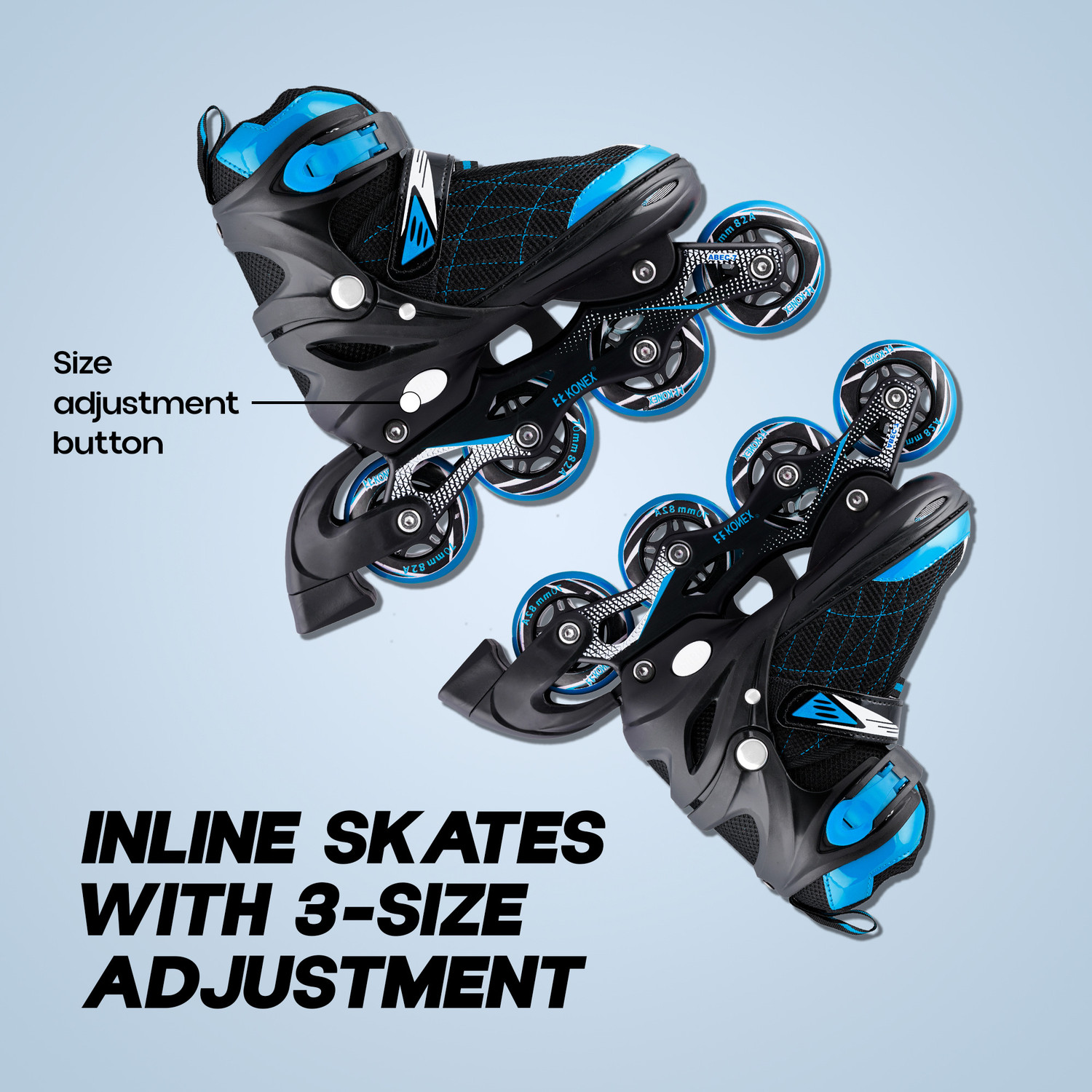 Image of Konex 4 Wheel Inline Skates | Adjustable PU Wheel Roller Skating Shoes (Large: 35-38) In-line Kids (Adjustable, Intermediate, Blue)