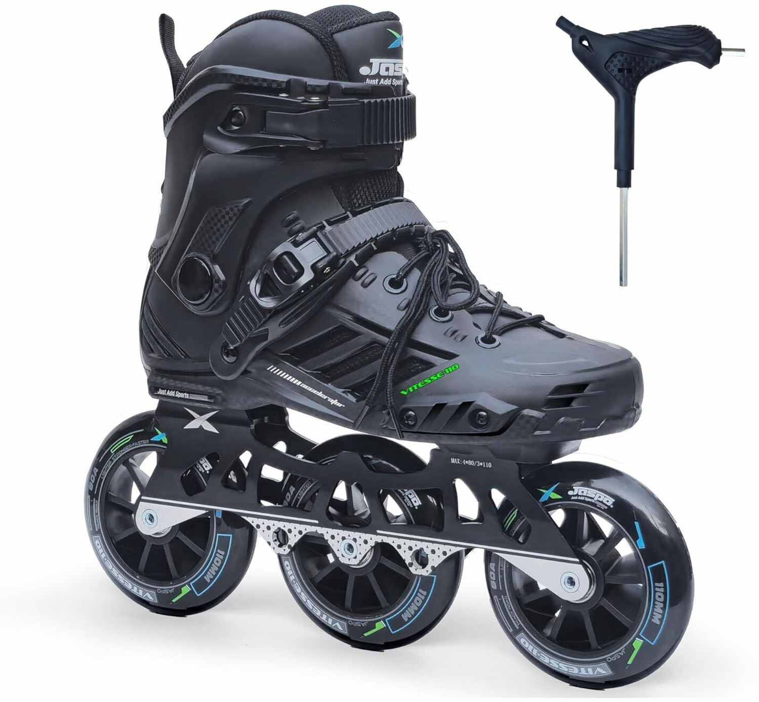 Image of EDENGLOW 3 Wheel Adjustable Inline Skates with 100 MM PU Wheel In-line Adults Size 6 UK - 9 UK (Adjustable, Beginner, Training, Advanced, Black)