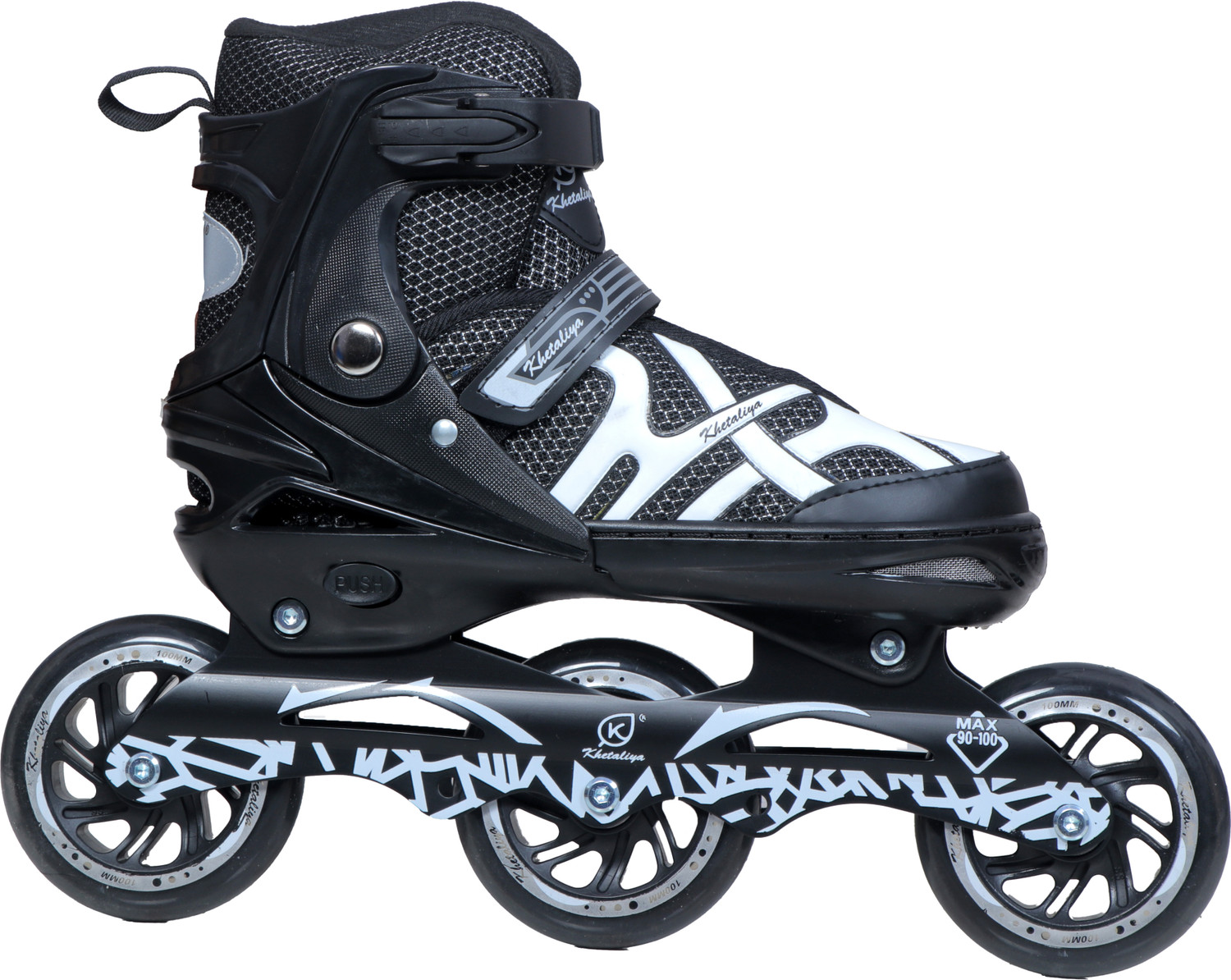 Image of EDENGLOW 3 Wheel Adjustable Inline Skates with 100 MM PU Wheel In-line Adults Size 6 UK - 9 UK (Adjustable, Beginner, Training, Advanced, Black)