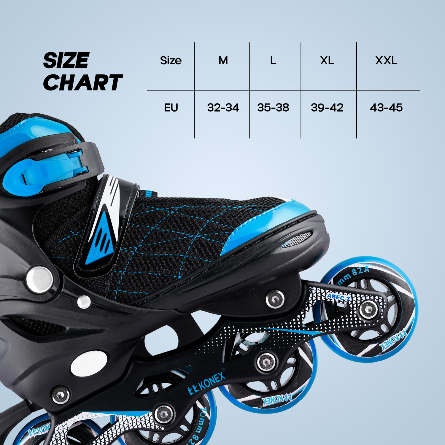 Image of Konex 4 Wheel Inline Skates | Adjustable PU Wheel Roller Skating Shoes (Large: 35-38) In-line Kids (Adjustable, Intermediate, Blue)
