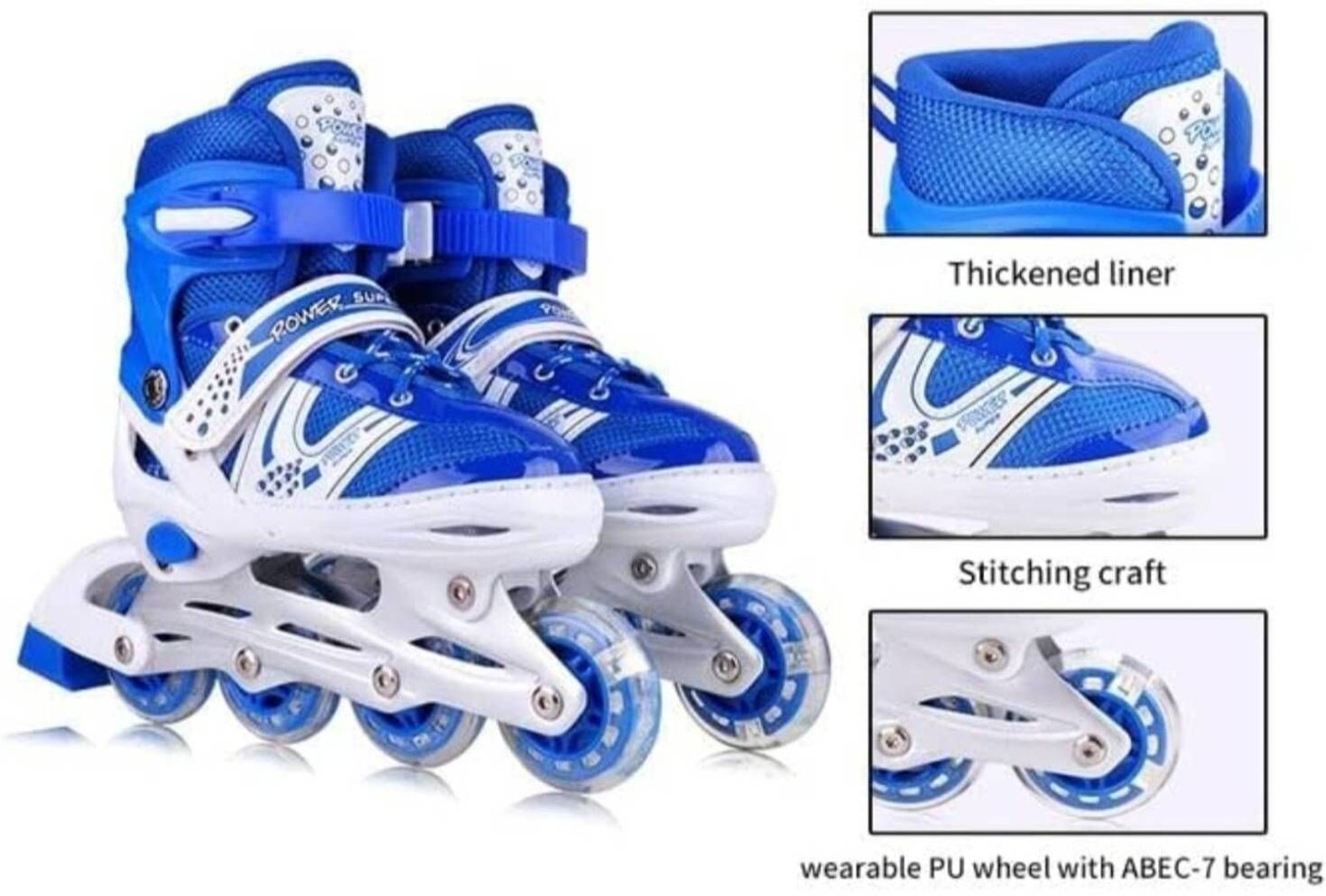 Image of Shopeleven PU Flashing Wheel Aluminum Alloy In-Line Skates Adjustable Size In-line Kids Size 6 UK - 8 UK (Adjustable, Advanced, Beginner, Intermediate, Training, Blue)
