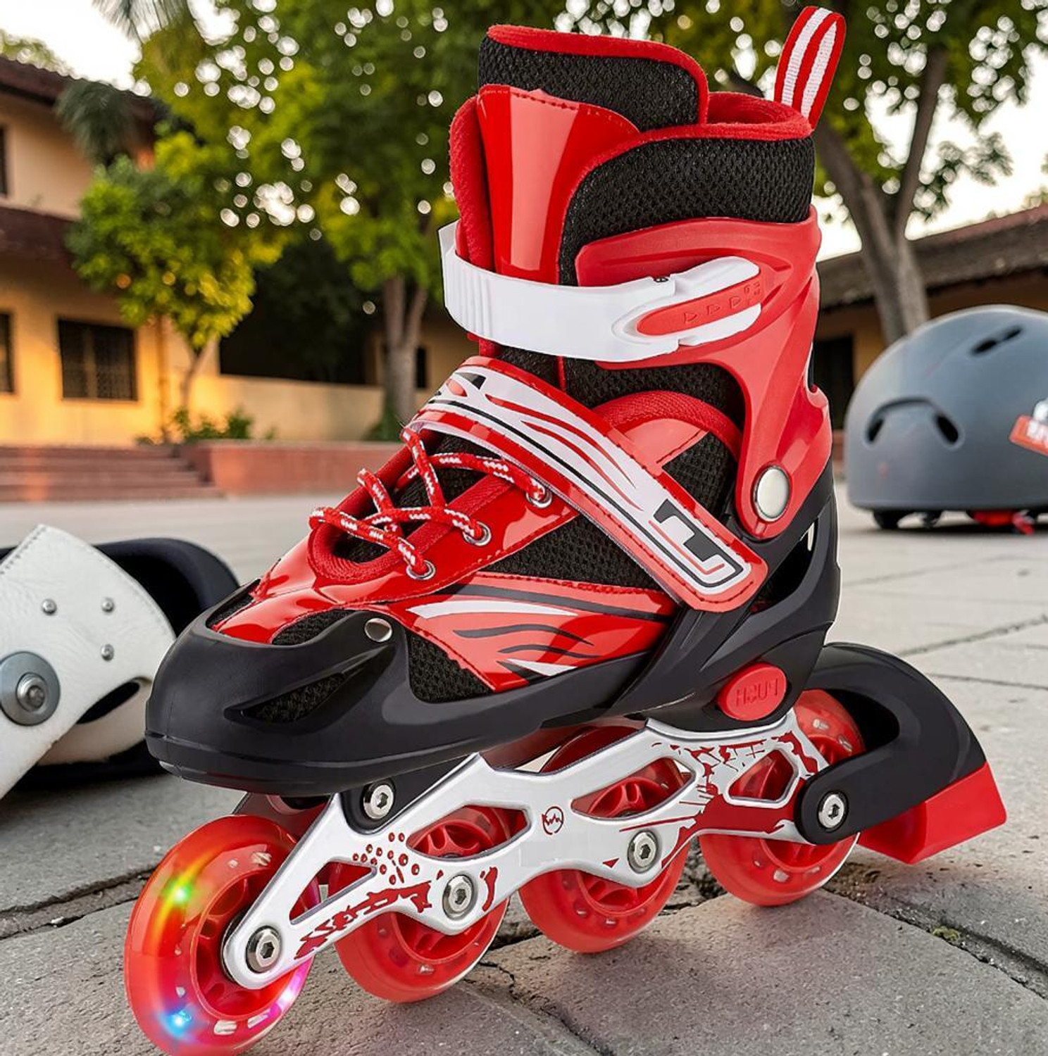 Image of Konex 4 Wheel Inline Skates | Adjustable PU Wheel Roller Skating Shoes (Large: 35-38) In-line Kids (Adjustable, Intermediate, Blue)
