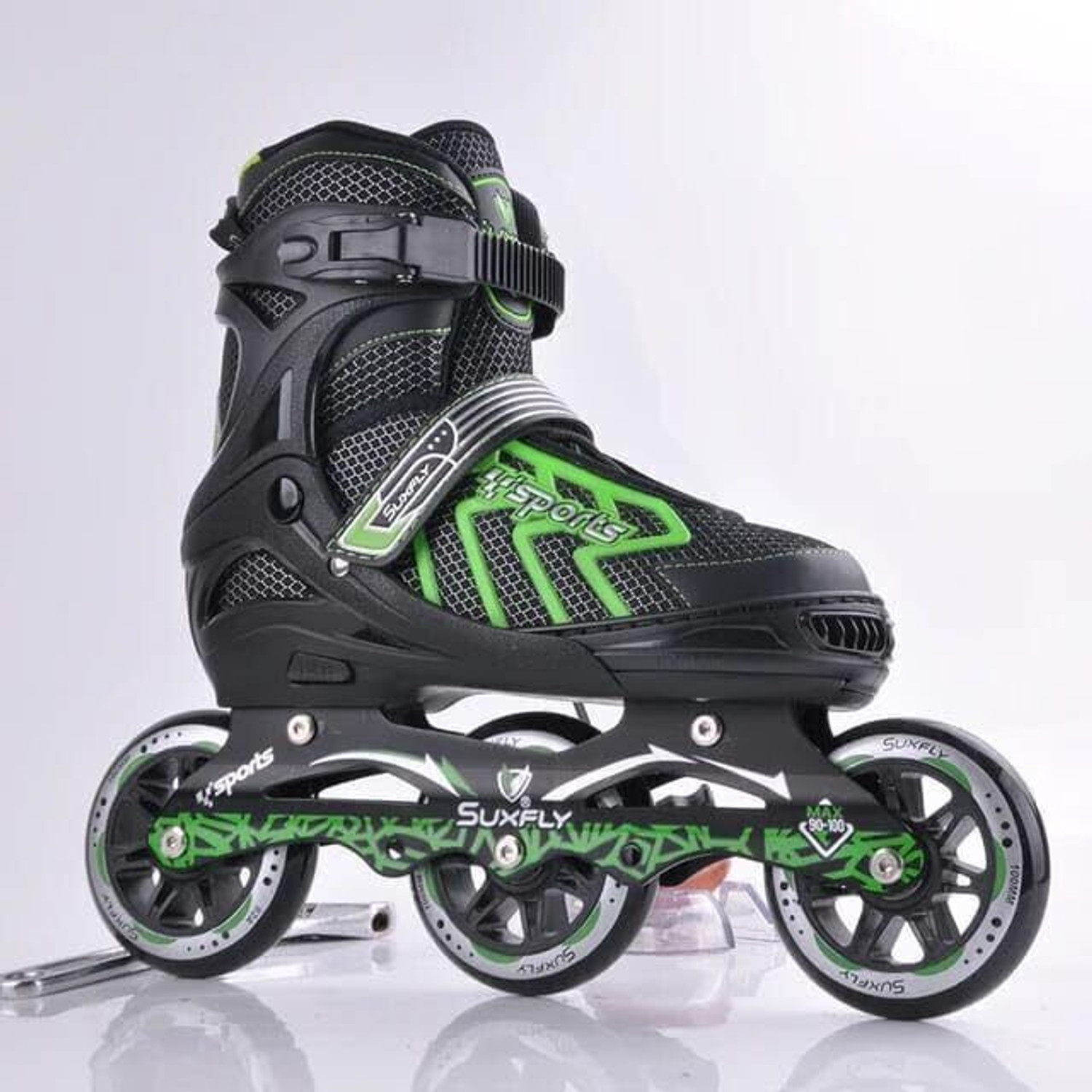 Image of EDENGLOW 3 Wheel Adjustable Inline Skates with 100 MM PU Wheel In-line Adults Size 6 UK - 9 UK (Adjustable, Beginner, Training, Advanced, Black)