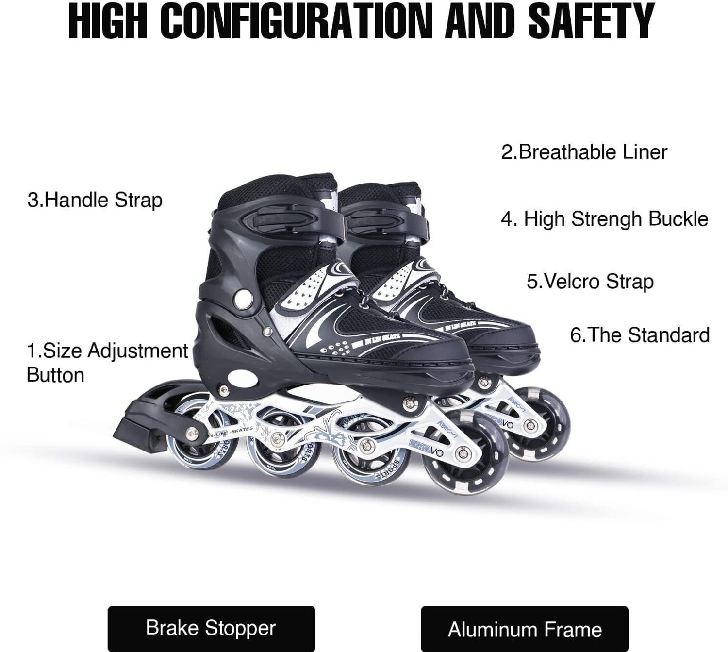 Image of KAVANA Roller skates for boys and girls in line skating shoe. Quad Roller Skates 1A In-line Adults Size 5 UK - 10 UK (Adjustable, Advanced, Black)