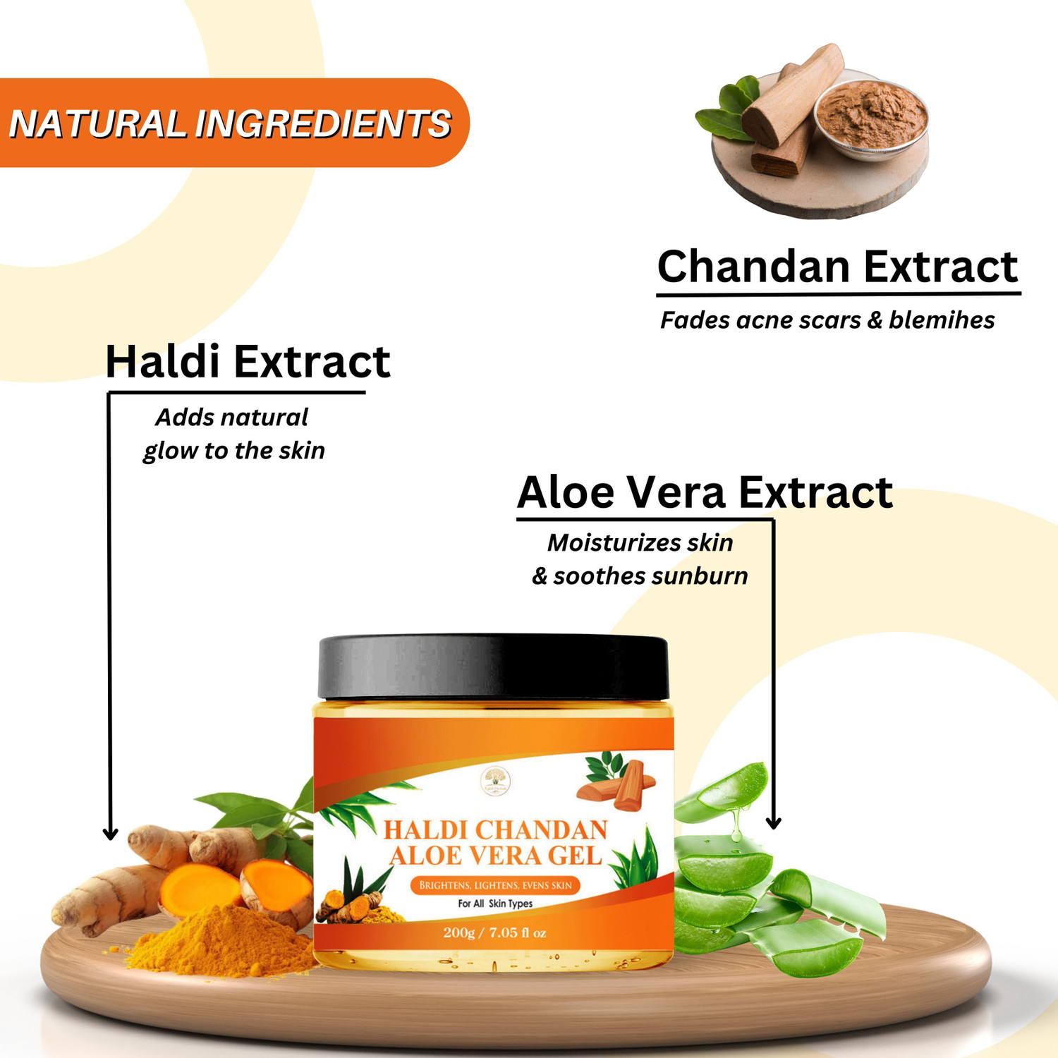 Image of Kalah Herbals Aloe Vera Gel with Haldi & Chandan for Face, Skin & Hair | Moisturizing, Skin Brightening, Anti-Acne Pure Aloe Vera Gel -200g (200 g)