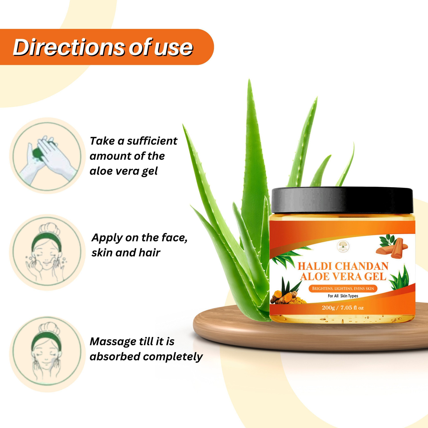 Image of Kalah Herbals Aloe Vera Gel with Haldi & Chandan for Face, Skin & Hair | Moisturizing, Skin Brightening, Anti-Acne Pure Aloe Vera Gel -200g (200 g)