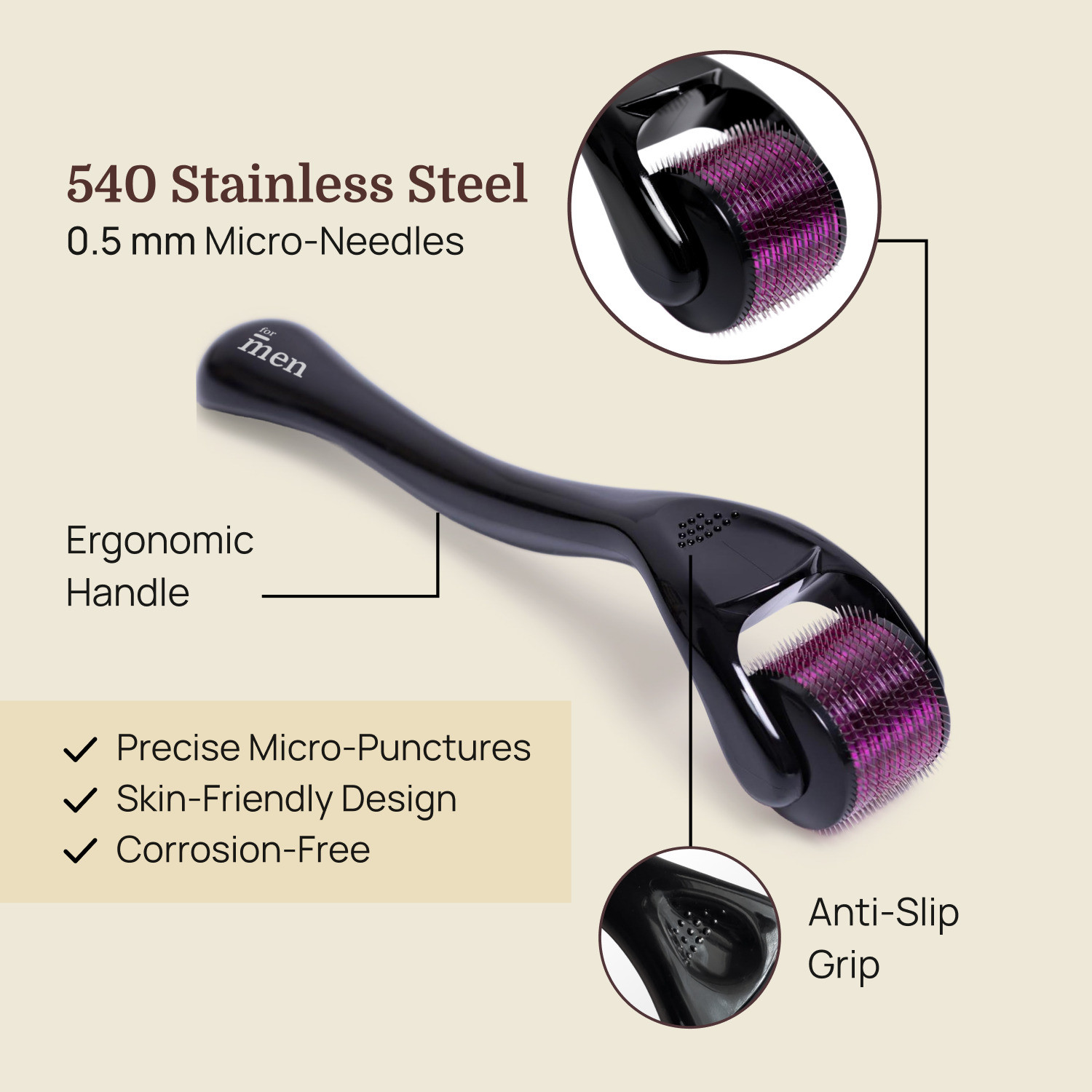 Image of Formen Derma Roller for Hair & Beard Growth 0.5mm | 540 Stainless Steel Needles for Hair Regrowth (Pack Of 3) (180 g)