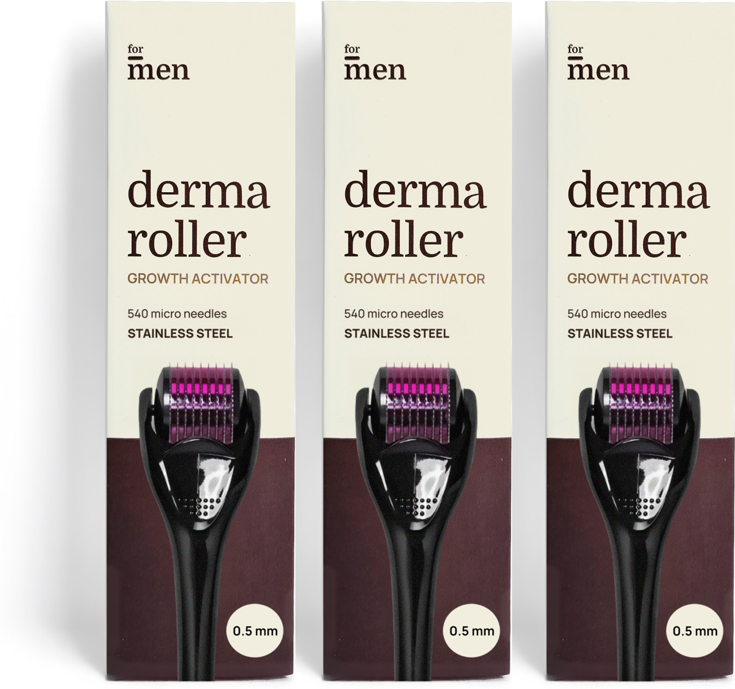 Image of Formen Derma Roller for Hair & Beard Growth 0.5mm | 540 Stainless Steel Needles for Hair Regrowth (Pack Of 3) (180 g)