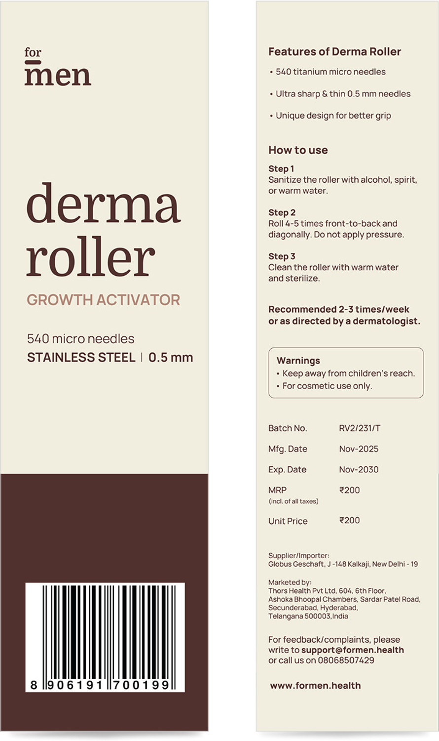 Image of Formen Derma Roller for Hair & Beard Growth 0.5mm | 540 Stainless Steel Needles for Hair Regrowth (Pack Of 3) (180 g)
