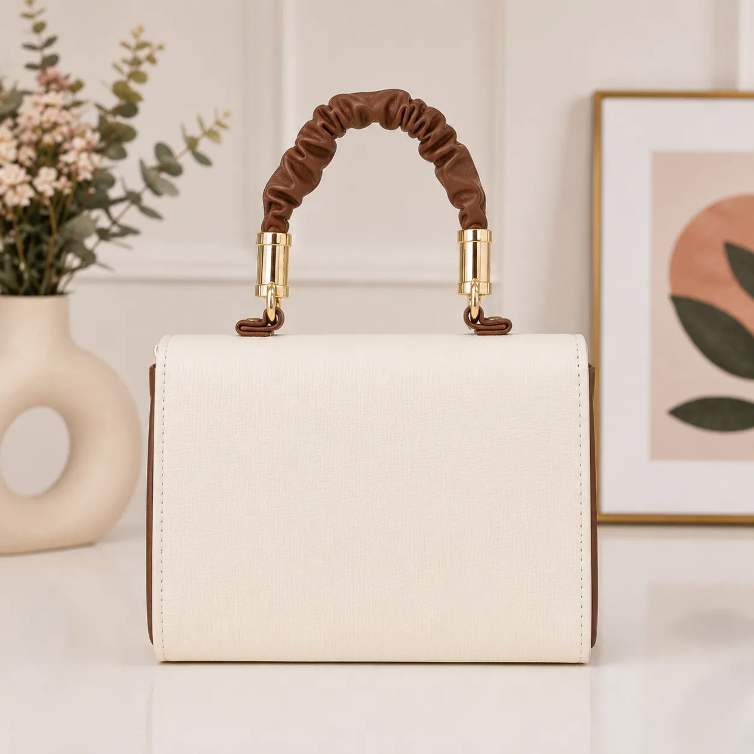 Image of RKHUB White, Brown Women Sling Bag Ivory Knot Mini Satchel