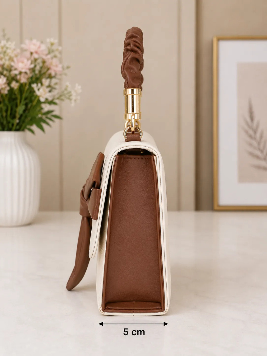Image of RKHUB White, Brown Women Sling Bag Ivory Knot Mini Satchel
