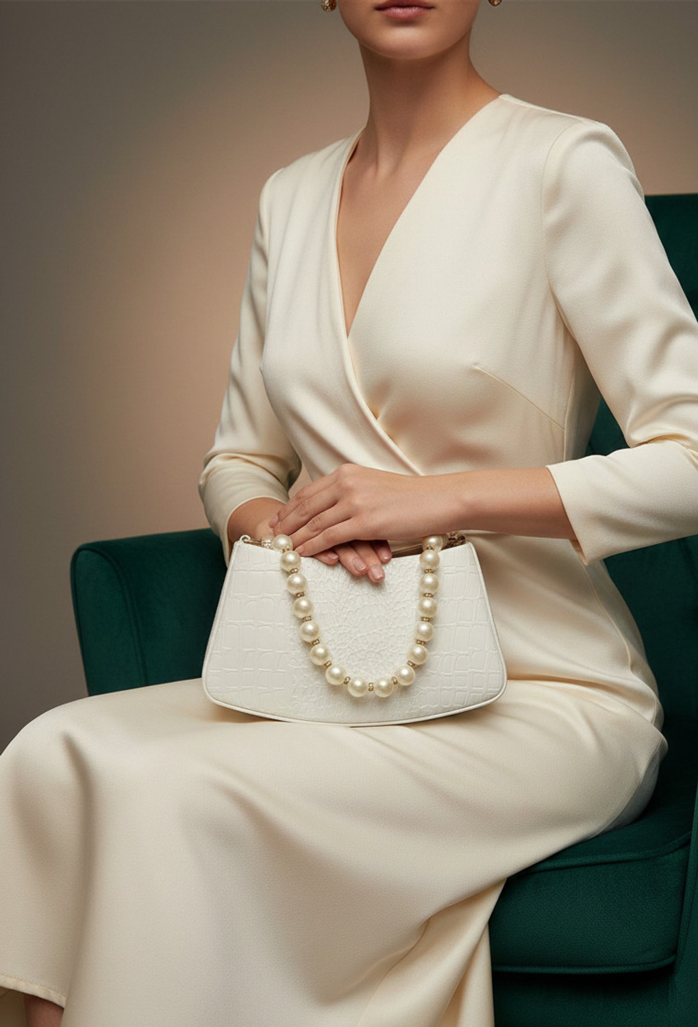 Image of Shraddha White Women Sling Bag Textured Pearl Handle Purse
