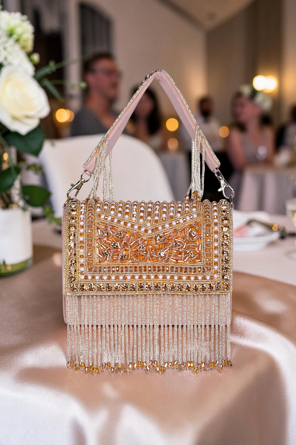 Image of Shraddha White Women Sling Bag Textured Pearl Handle Purse