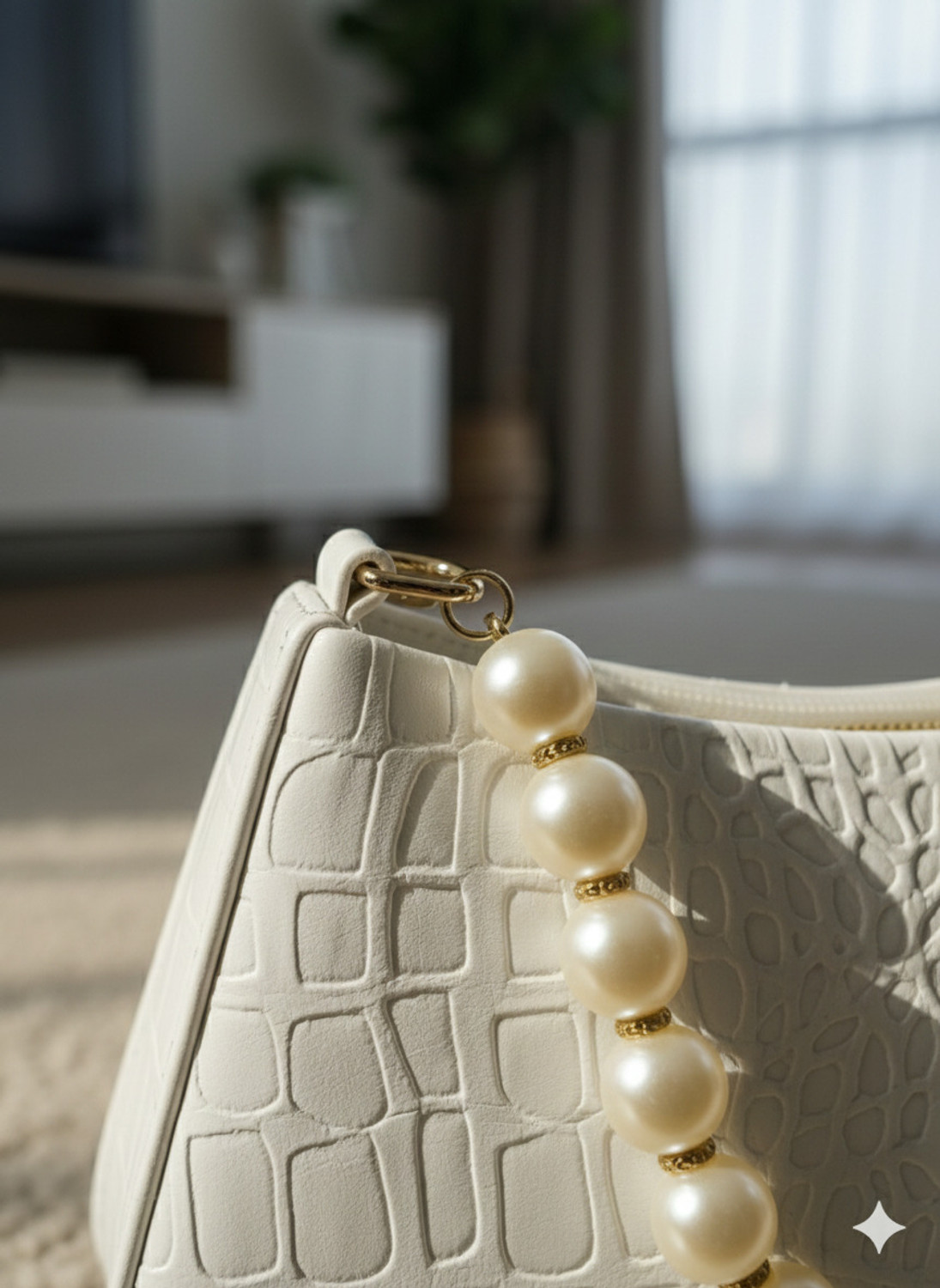 Image of Shraddha White Women Sling Bag Textured Pearl Handle Purse