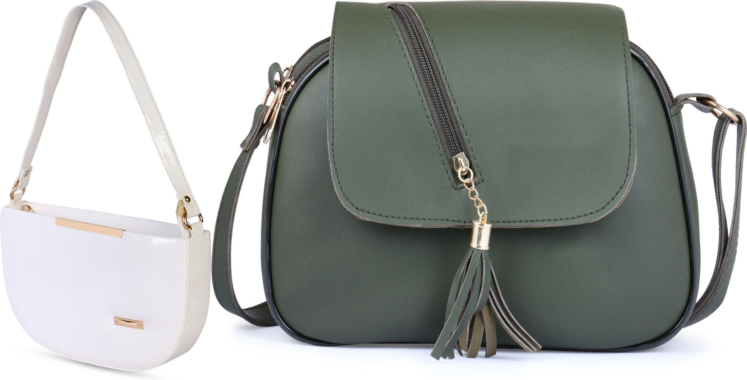 Image of Shraddha White Women Sling Bag Textured Pearl Handle Purse