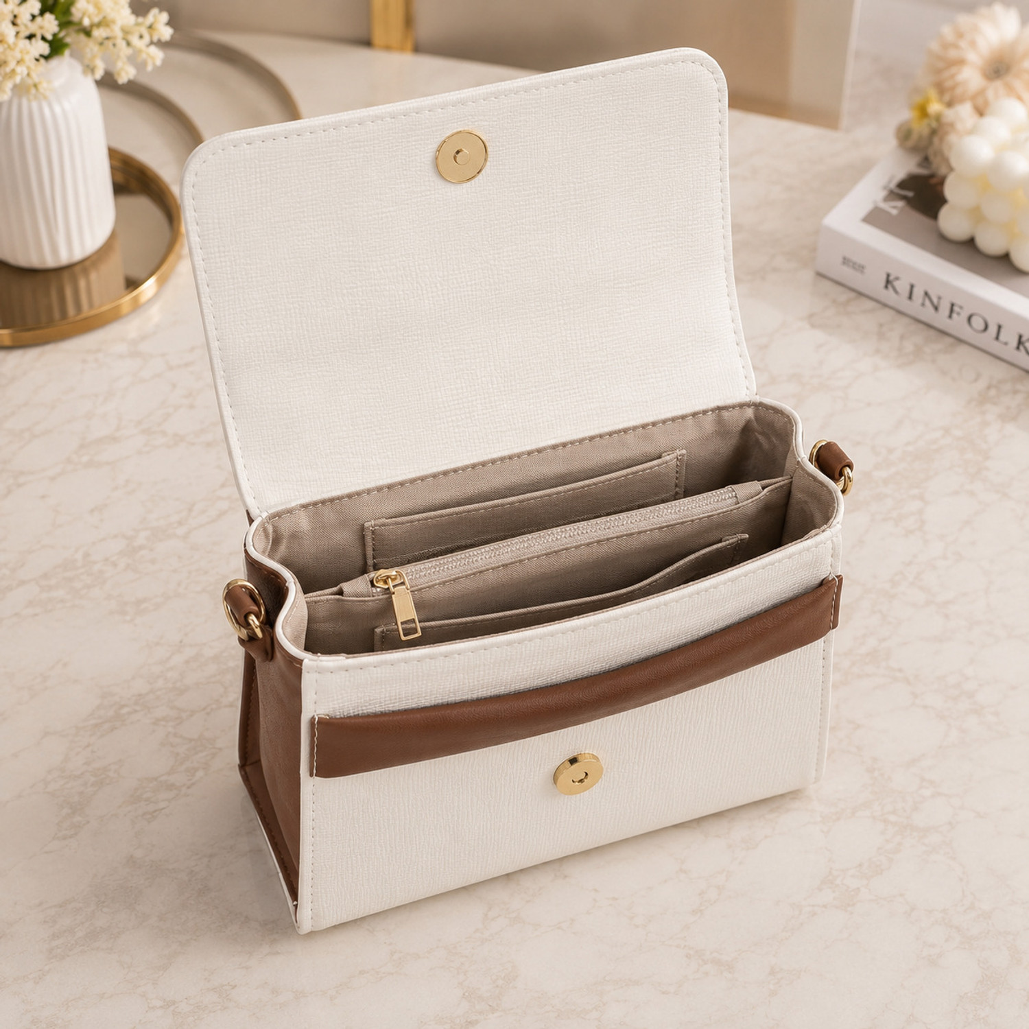 Image of RKHUB White, Brown Women Sling Bag Ivory Knot Mini Satchel