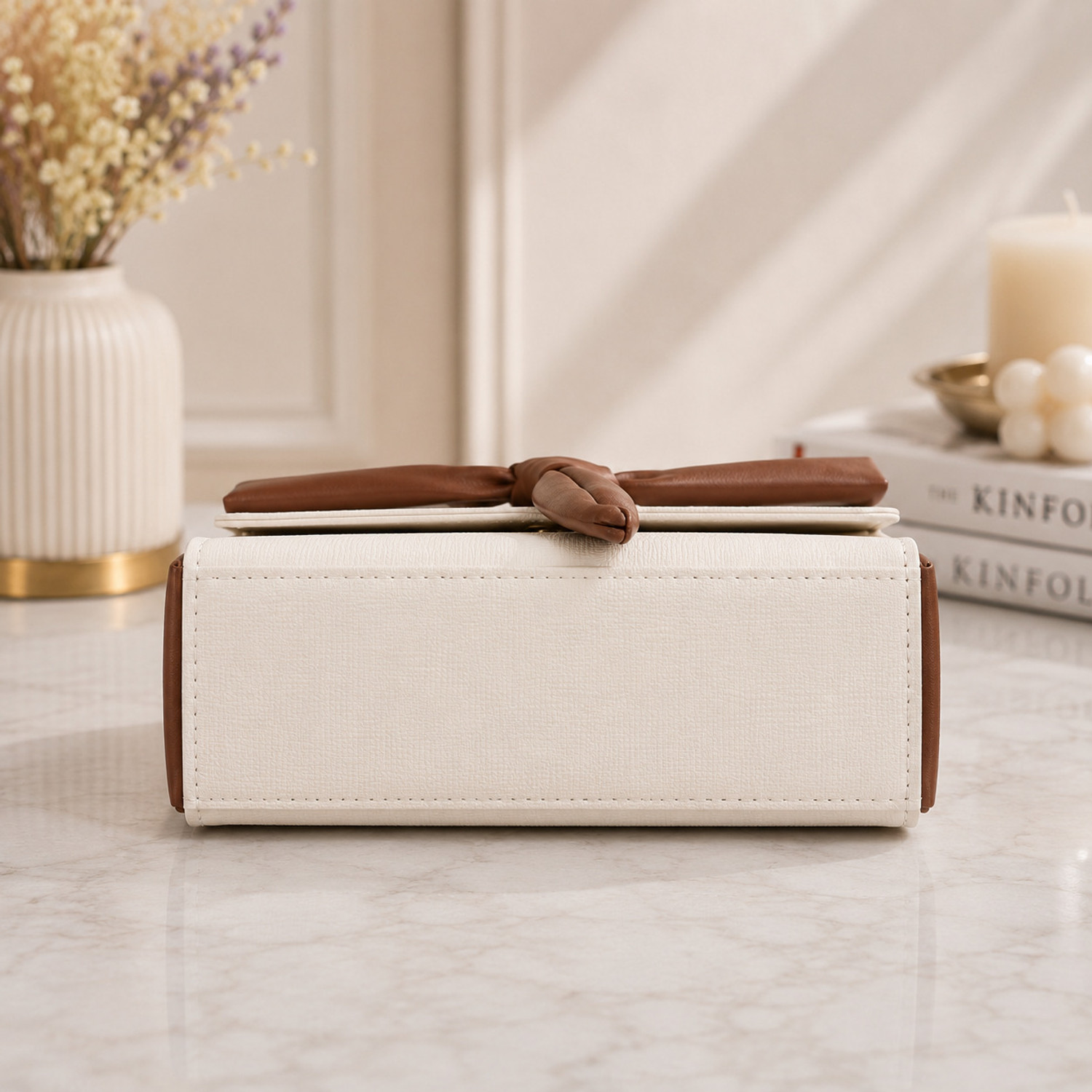 Image of RKHUB White, Brown Women Sling Bag Ivory Knot Mini Satchel