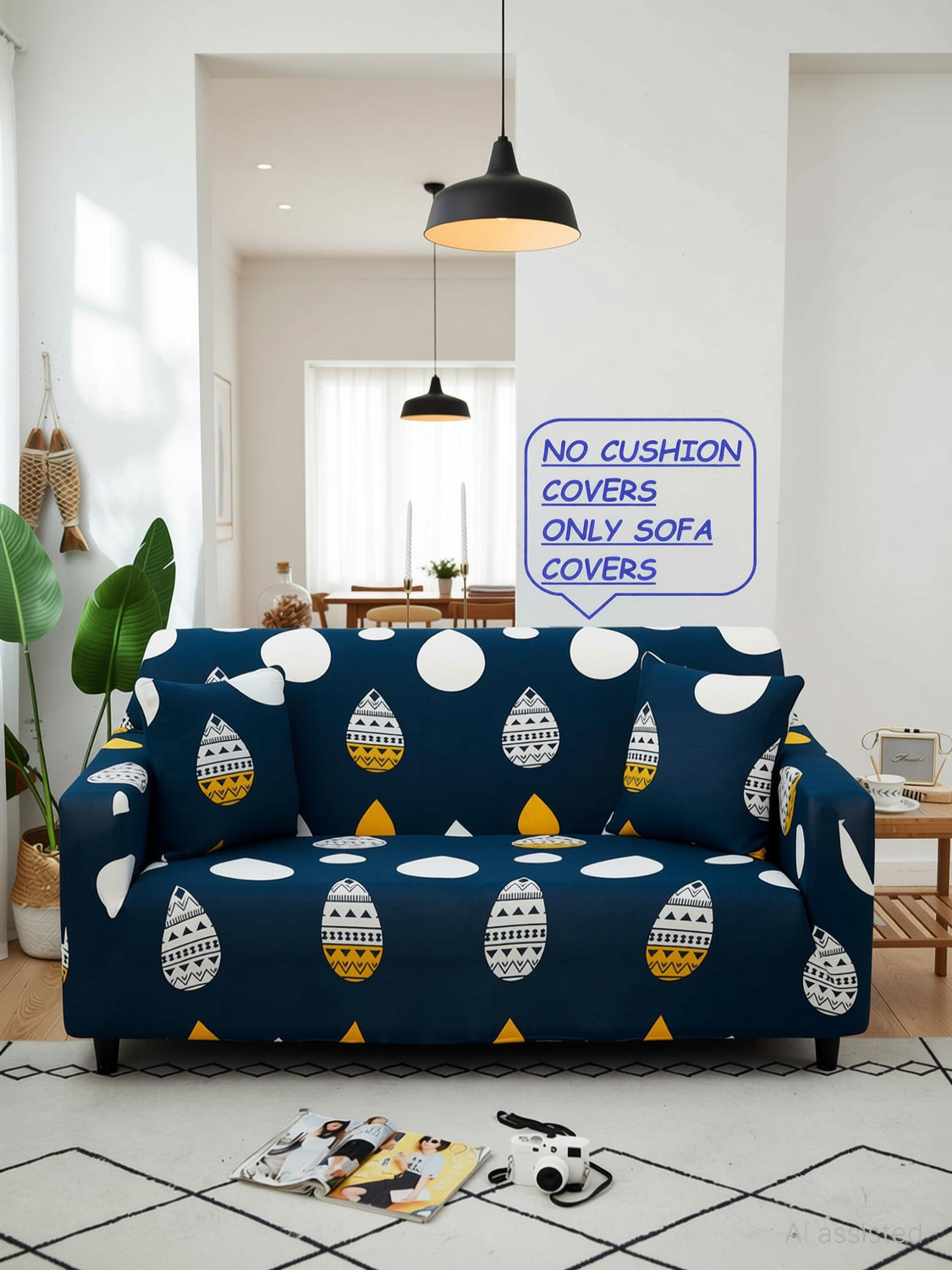 Image of igi Polyester 1 Seater Sofa Geometric Cover (Pack of 1 BLUE, MULTICOLOR)
