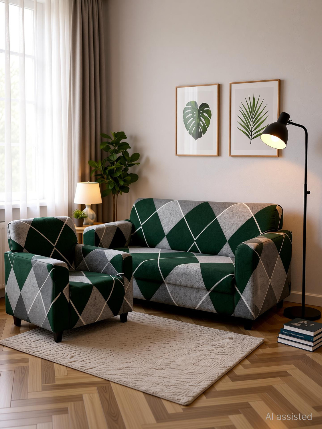 Image of igi Polyester 3+1+1 Seater Sofa Abstract Cover (Pack of 3 MULTICOLOR)
