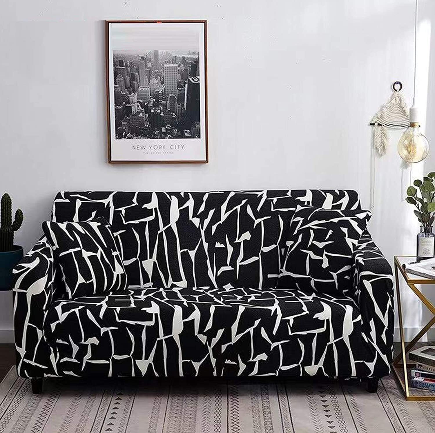 Image of igi Polyester 1 Seater Sofa Geometric Cover (Pack of 1 BLUE, MULTICOLOR)